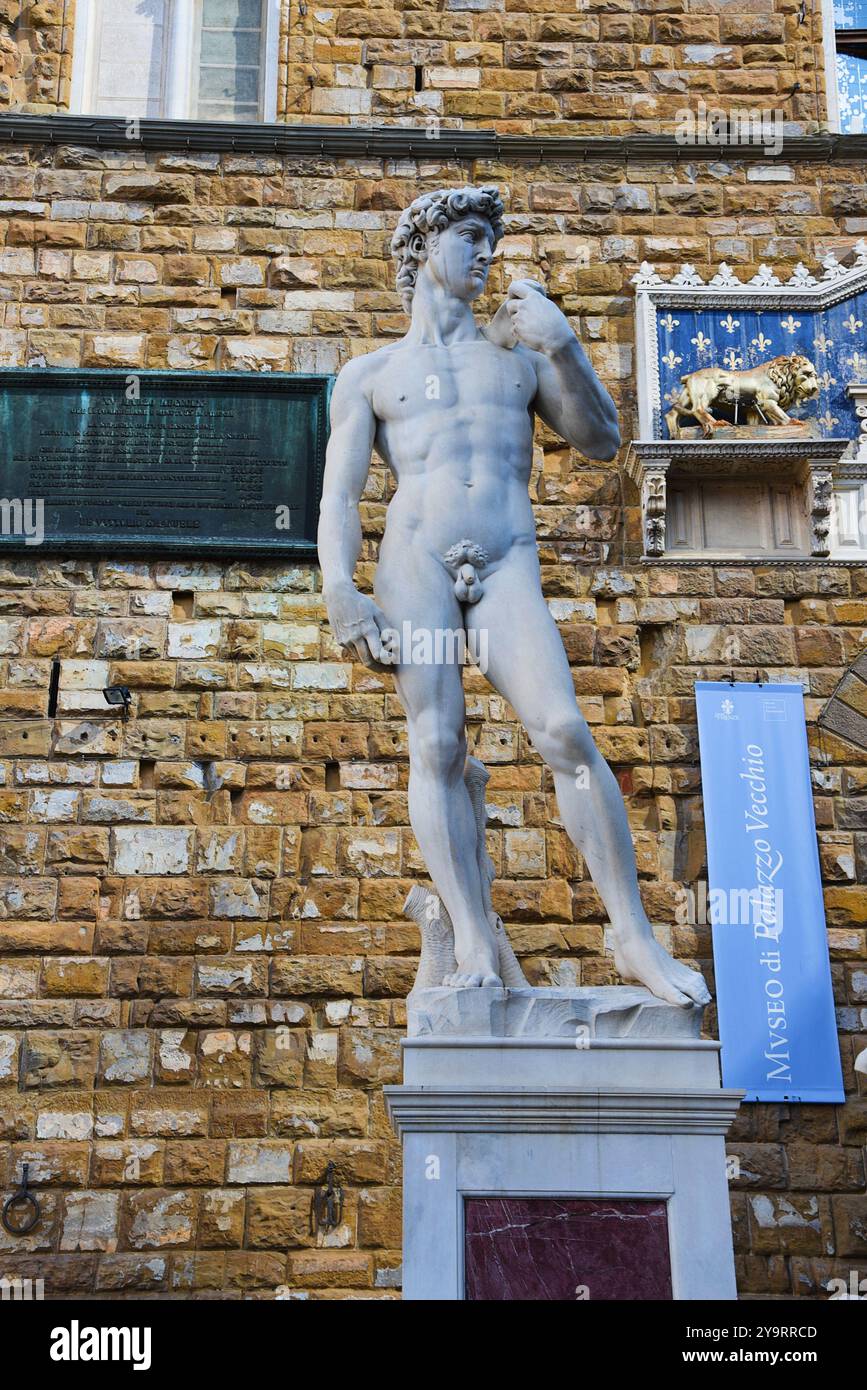 Firenze, Italia, 15 settembre 2024. La famosa scultura il David di Michelangelo. Foto di alta qualità Foto Stock