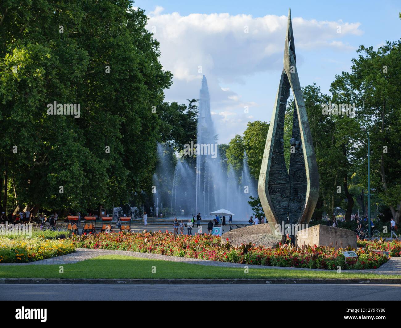 Margaret Island Budapest Centennial Memorial Monument, ingresso al parco e alla fontana, Budapest - Ungheria. Foto Stock