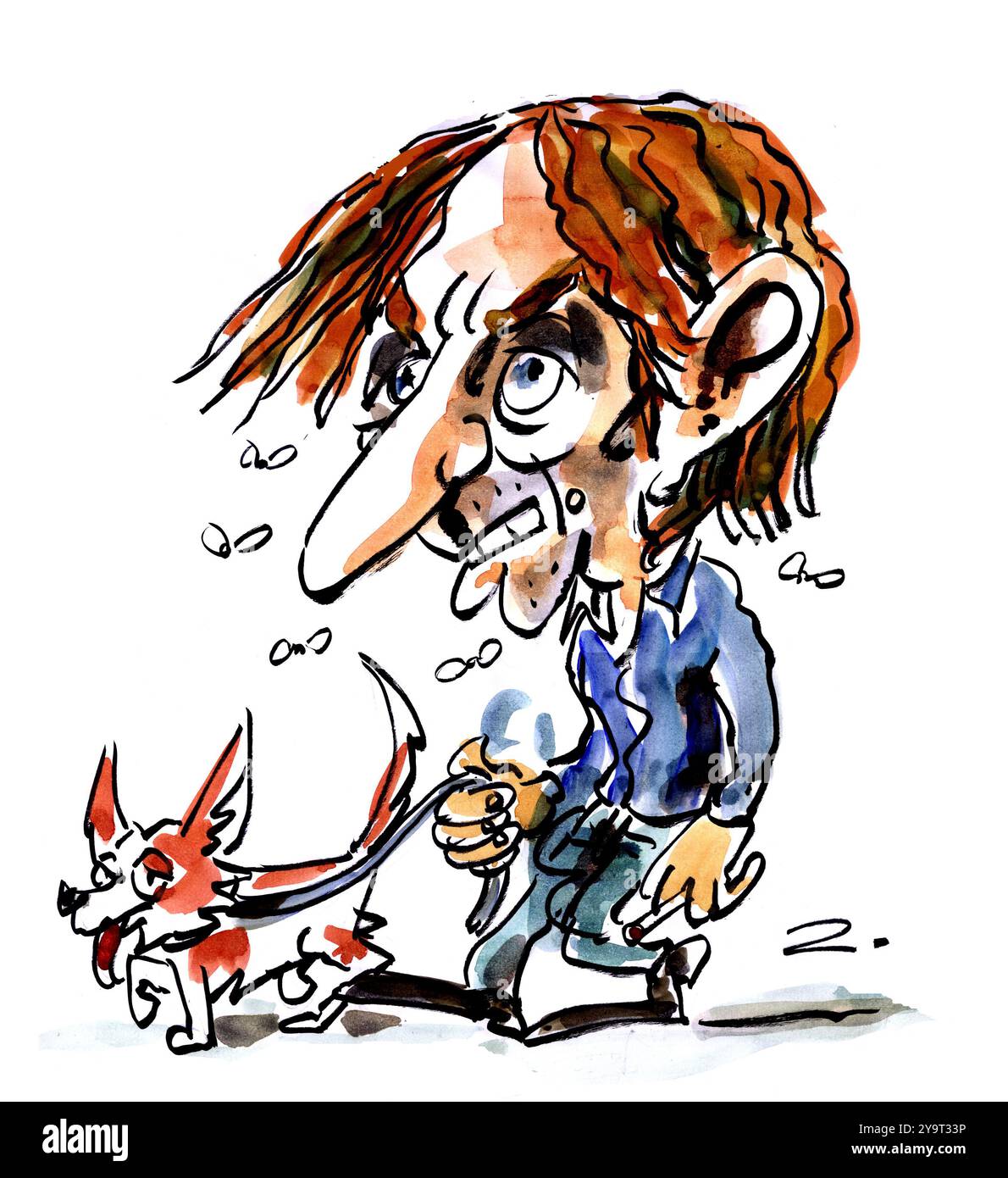 Caricatura del romanziere francese Michel Houellebecq Foto Stock