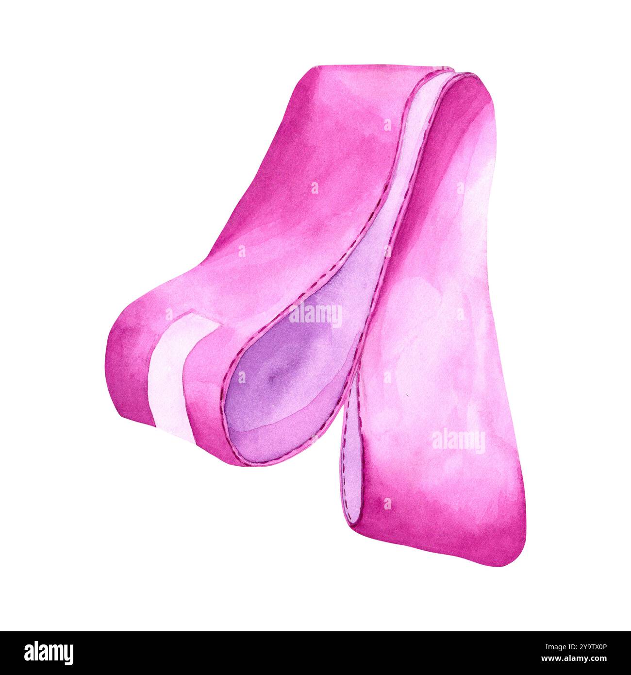 Illustrazione in acquerello di un elastico per fitness. Il disegno è fatto a mano. Banda di resistenza viola su sfondo trasparente. Immagine dello sport Foto Stock