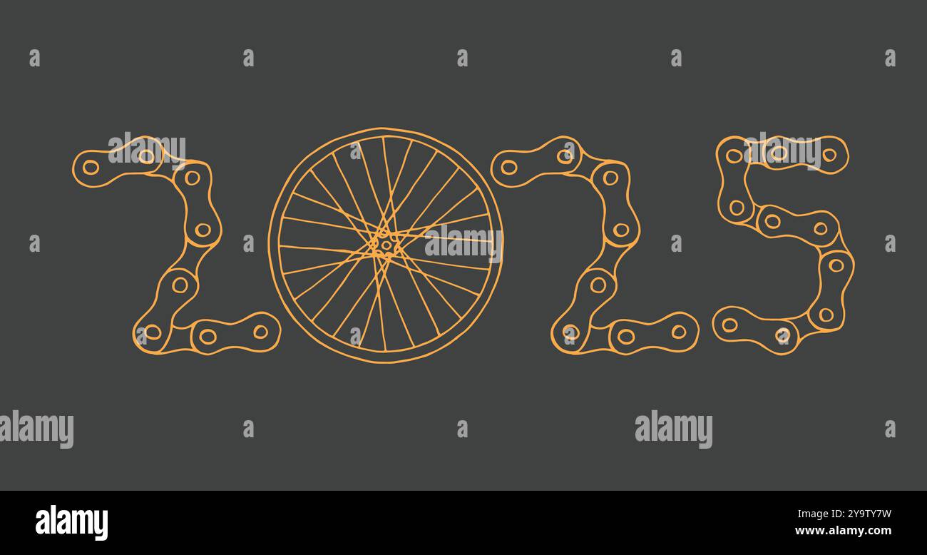 Bicicletta Capodanno 2025 sfondo grigio Illustrazione Vettoriale