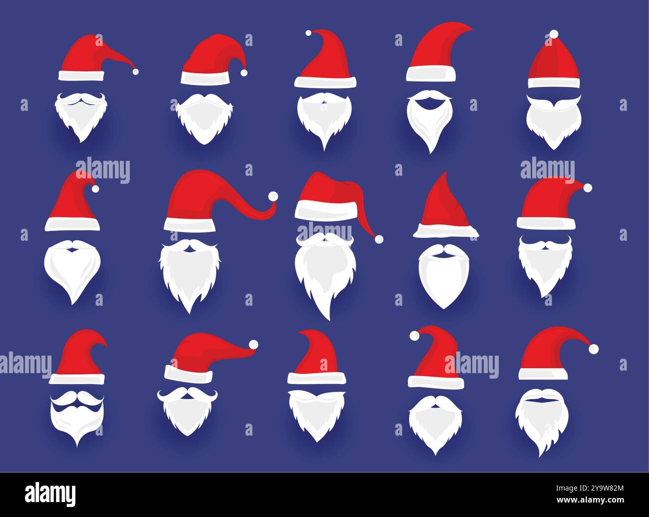 collezione di cappellino e barba di babbo natale dal design diverso Illustrazione Vettoriale
