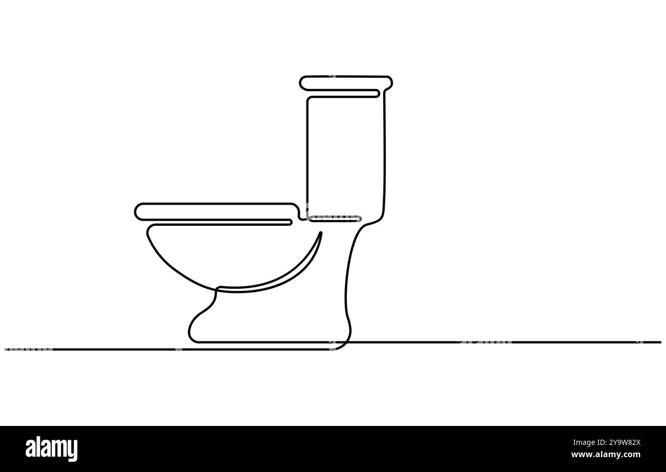 Sfondo vettoriale dell'icona della ciotola con una riga. icona del bagno. Contorno continuo di un'icona del WC, WC in stile disegno a linee continue Illustrazione Vettoriale