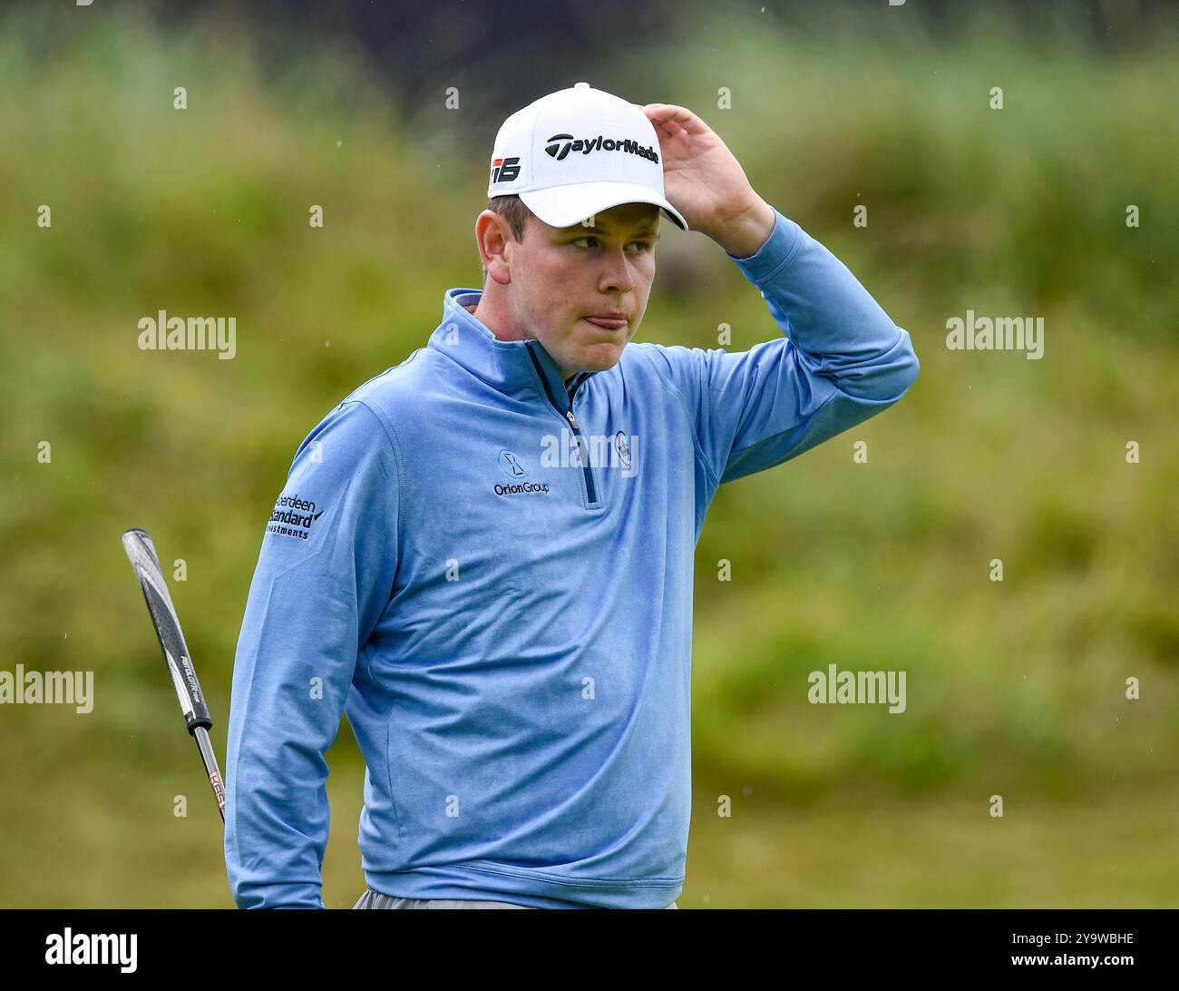 18 luglio 2019; Robert MacIntyre sul 18° green durante il primo round del torneo Open Championship di golf al Royal Portrush Golf Club - Dunluce Course, Portrush, Irlanda del Nord. Foto Stock