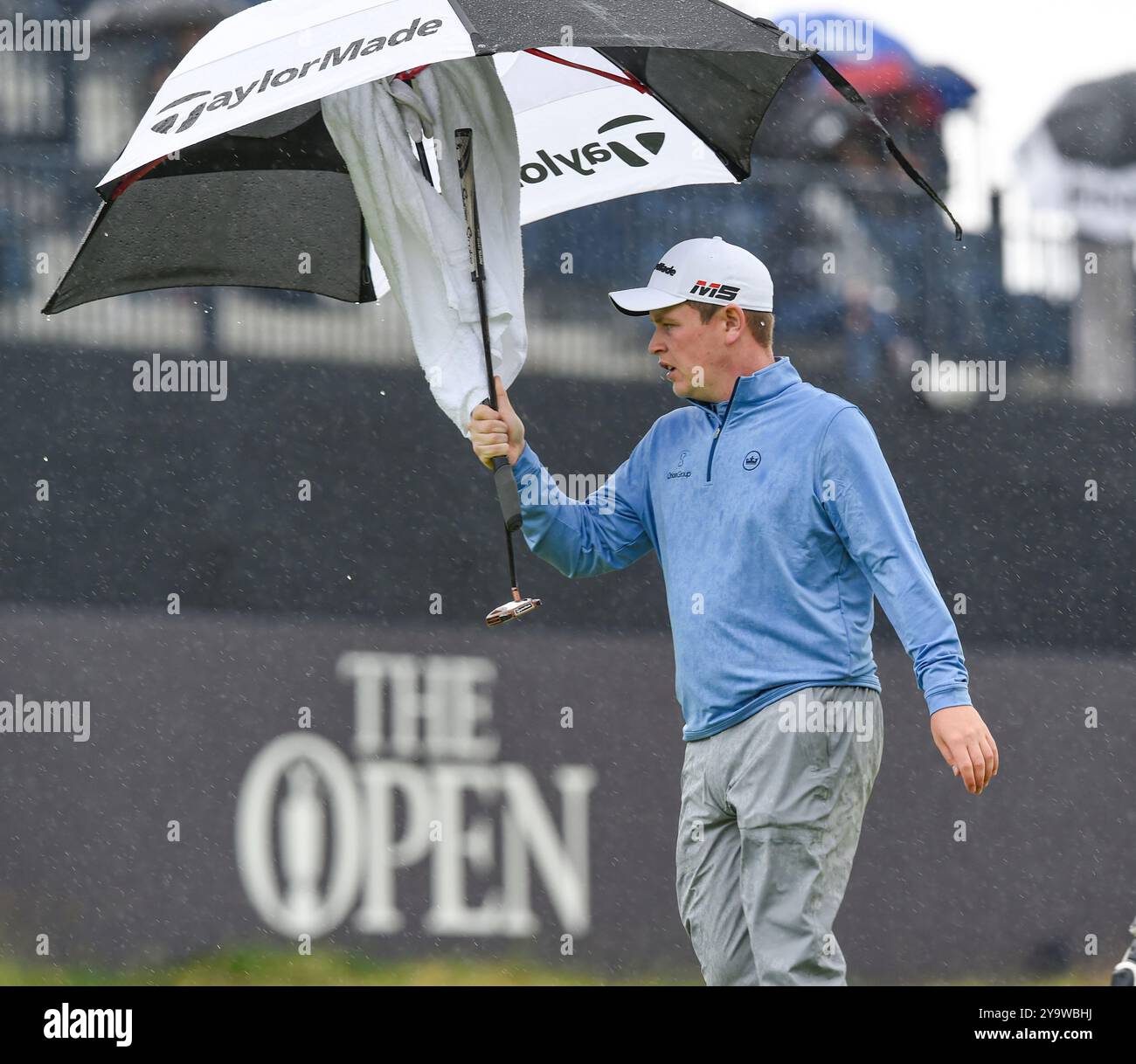 18 luglio 2019; Robert MacIntyre sul 18° green durante il primo round del torneo Open Championship di golf al Royal Portrush Golf Club - Dunluce Course, Portrush, Irlanda del Nord. Foto Stock