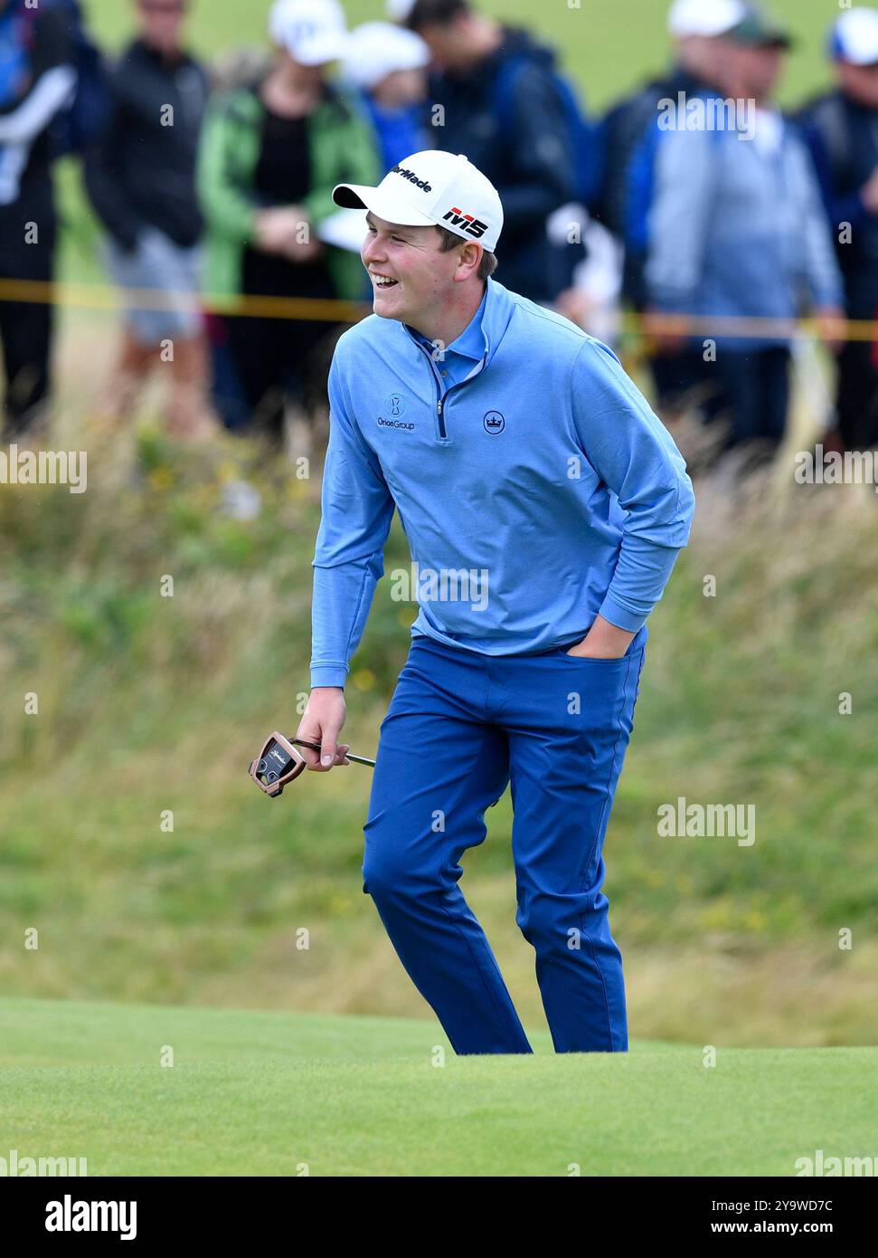 21 luglio 2019; Robert MacIntyre sorride secondo durante l'ultima gara del torneo Open Championship presso il Royal Portrush Golf Club - Dunluce Course, Portrush, Irlanda del Nord. Foto Stock