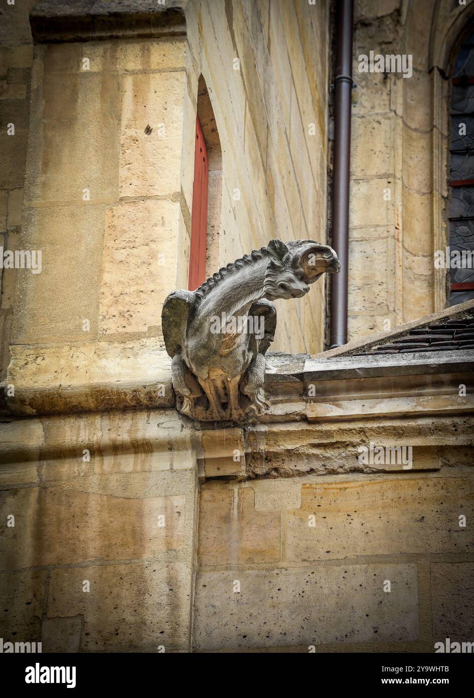 Ghotic Gargoyle, Saint-Étienne-du-Mont, una chiesa cattolica a Parigi, sulla Montagne Sainte-Geneviève, vicino al famoso monumento di Panthéon Foto Stock