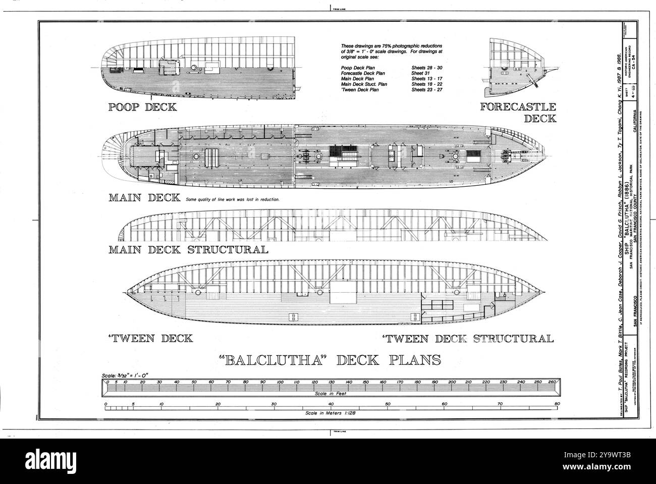 Ship Balclutha, 2905 Hyde Street Pier, San Francisco, San Francisco County, CA disegni da Survey HAER Illustrazione Vettoriale