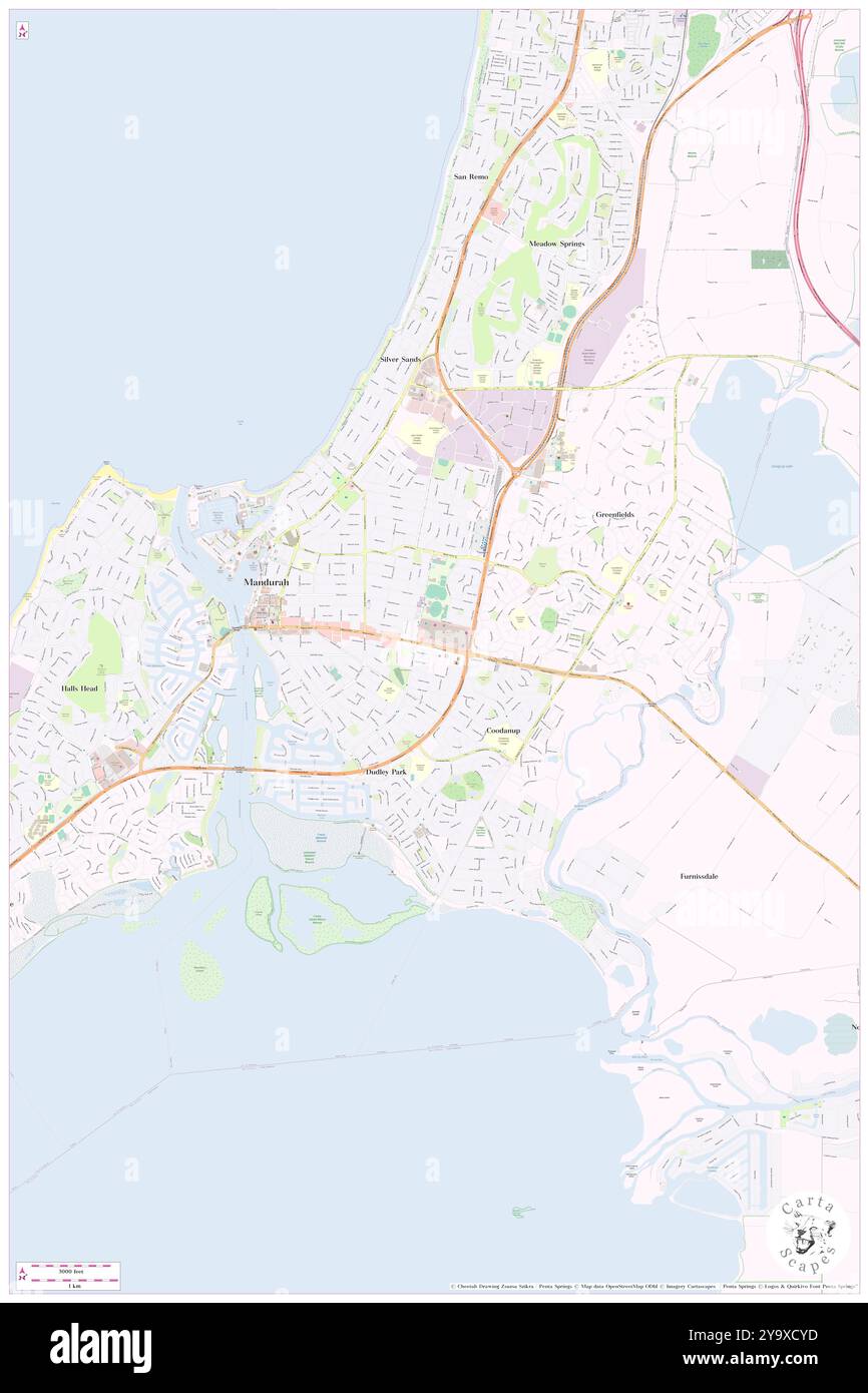 Jack Ireland Park, Mandurah, AU, Australia, Australia Occidentale, s 32 32' 13'', N 115 44' 26'', mappa, Cartascapes Map pubblicata nel 2024. Esplora Cartascapes, una mappa che rivela i diversi paesaggi, culture ed ecosistemi della Terra. Viaggia attraverso il tempo e lo spazio, scoprendo l'interconnessione del passato, del presente e del futuro del nostro pianeta. Foto Stock