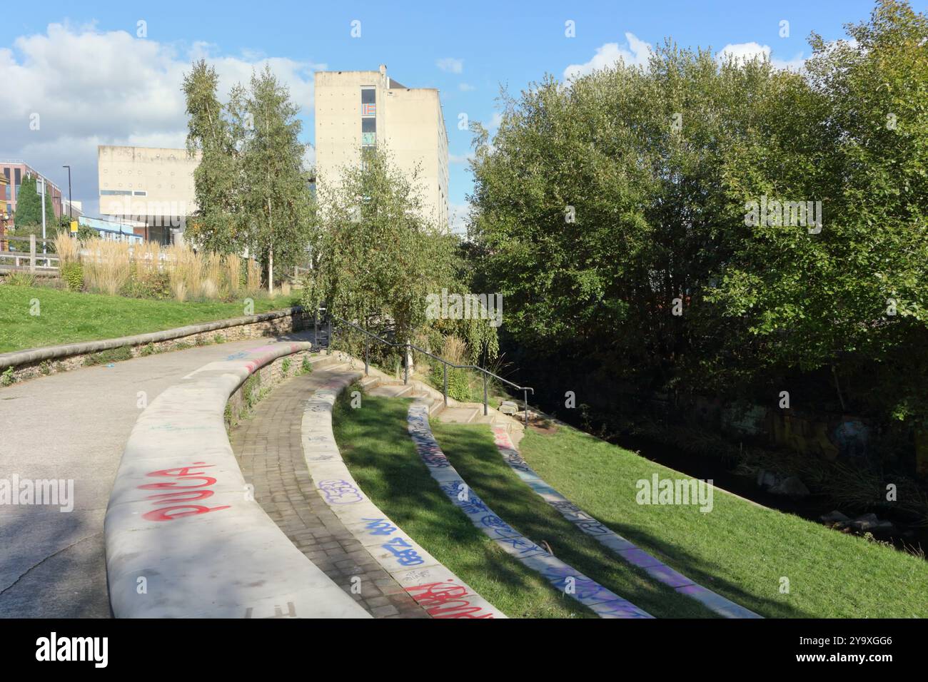 Matilda Street Pocket Park, Porter Brook, Sheffield, Inghilterra Regno Unito Foto Stock