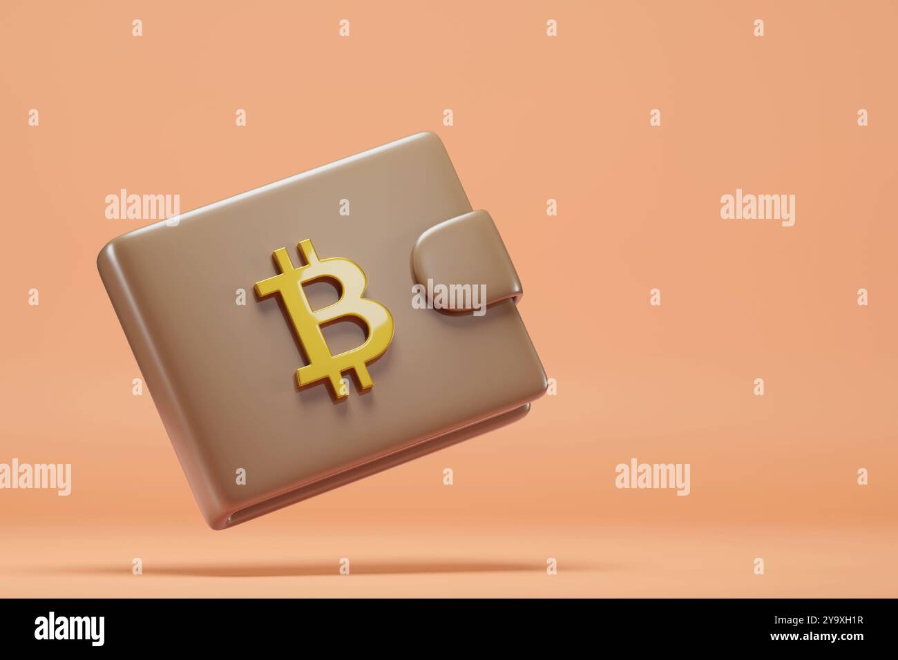Portafoglio con simbolo bitcoin con spazio di copia. illustrazione 3d. Foto Stock
