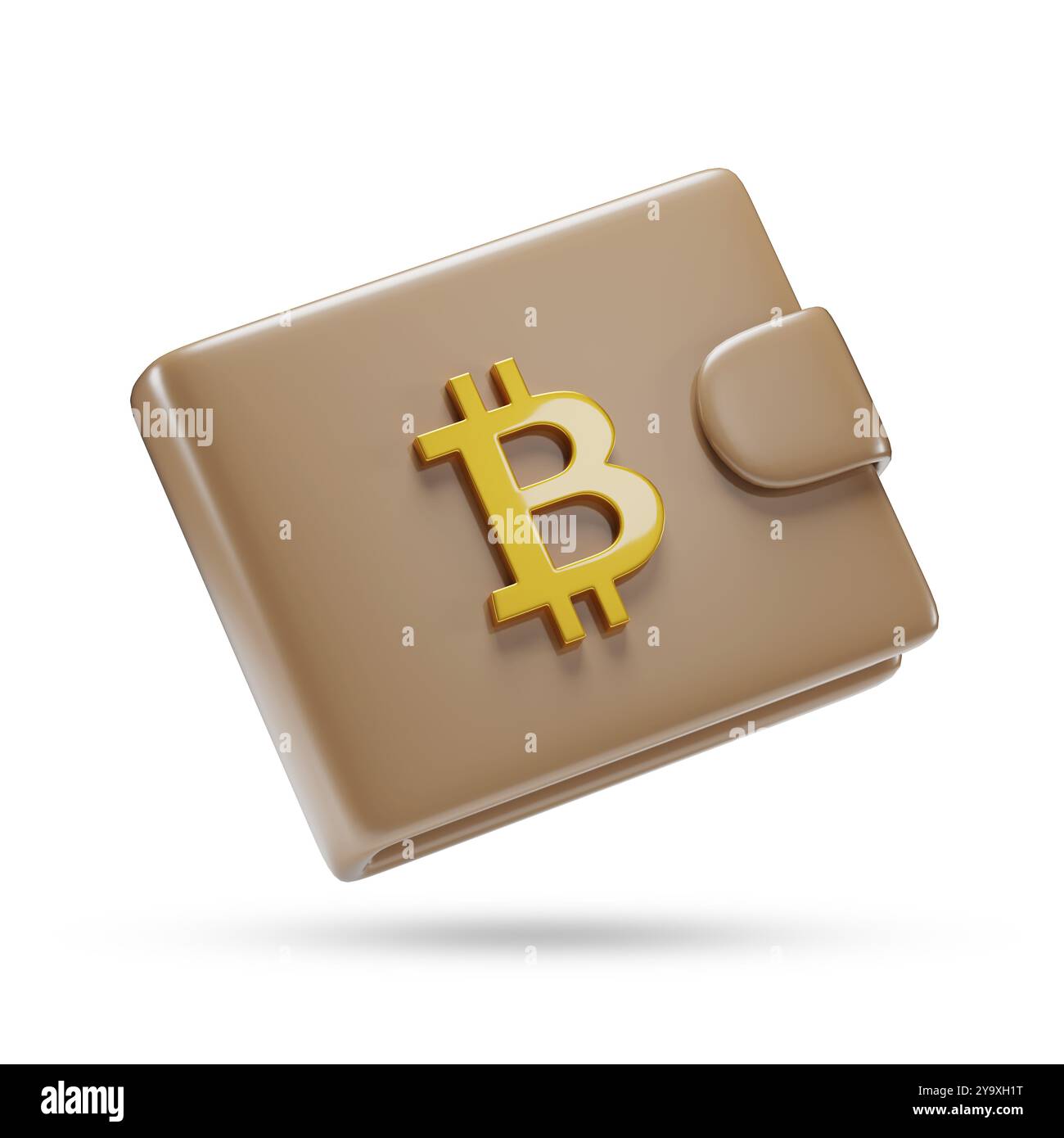 Portafoglio con simbolo bitcoin isolato su sfondo bianco. illustrazione 3d. Foto Stock