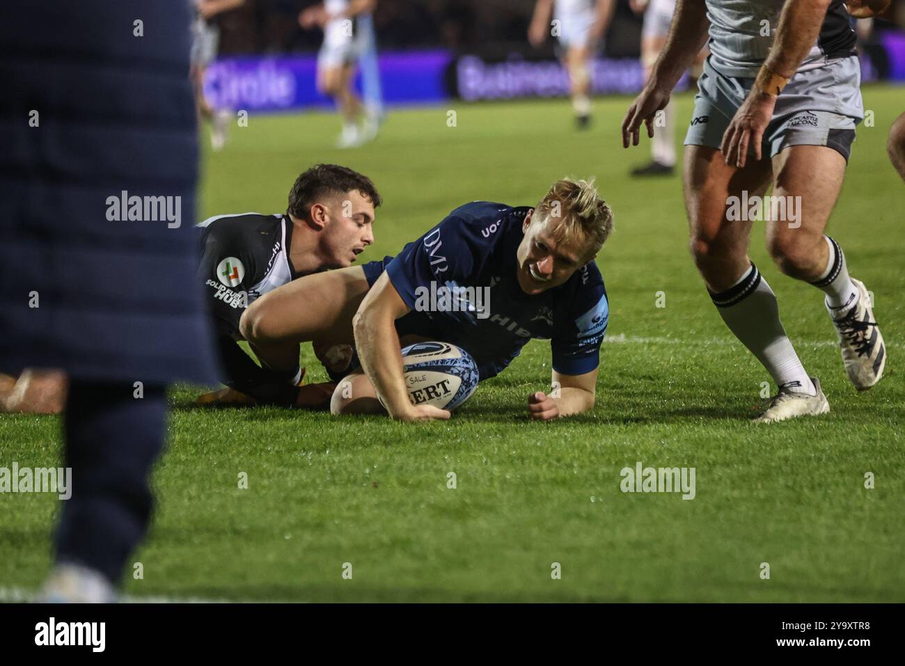 Eccles, Regno Unito. 11 ottobre 2024. Arron Reed of sale Sharks va a provare durante la partita Gallagher Premiership sale Sharks vs Newcastle Falcons al Salford Community Stadium, Eccles, Regno Unito, 11 ottobre 2024 (foto di Alfie Cosgrove/News Images) a Eccles, Regno Unito, il 10/11/2024. (Foto di Alfie Cosgrove/News Images/Sipa USA) credito: SIPA USA/Alamy Live News Foto Stock