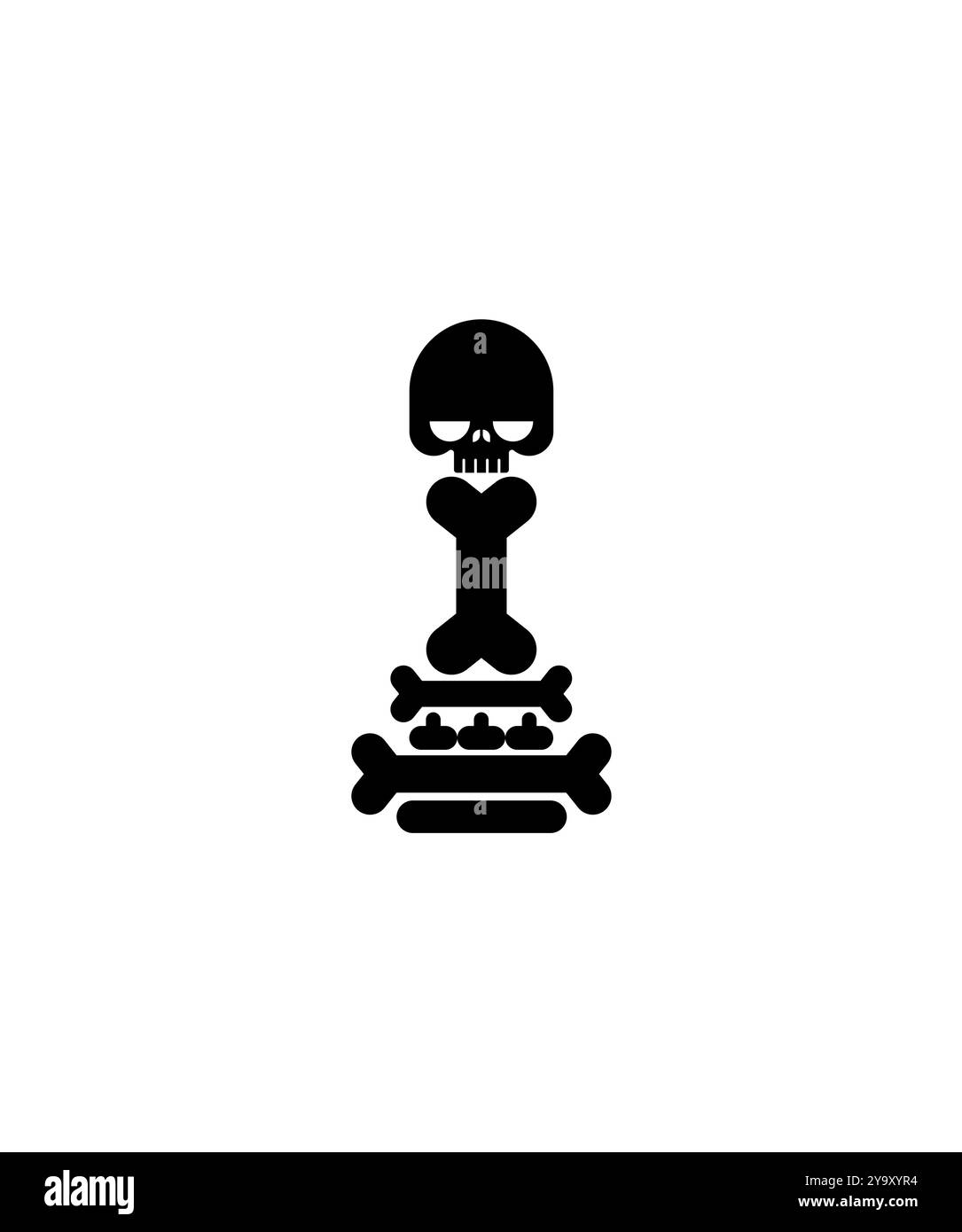 Scacchi Pawn scheletro isolato. Mortali pezzi di scacchi ossa e teschi. Illustrazione Vettoriale