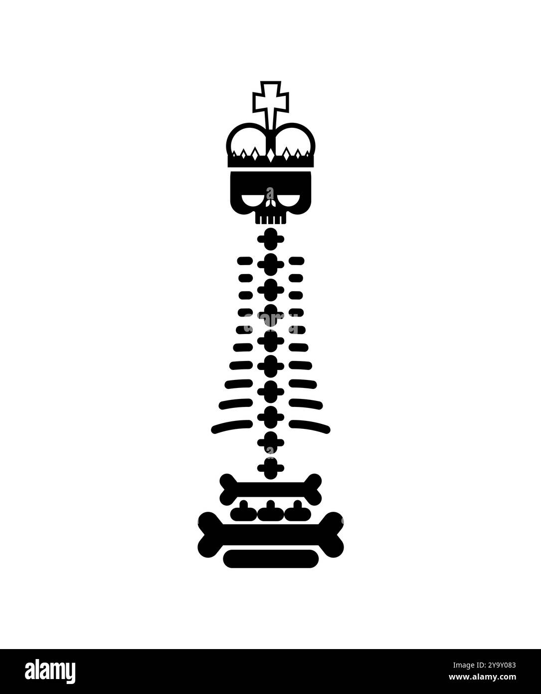 Chess King Skeleton isolato. Mortali pezzi di scacchi ossa e teschi. Illustrazione Vettoriale