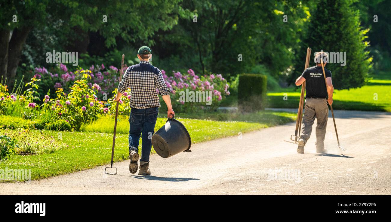 France, somme, Argoules, Les jardins de Valloires, Jardins de Valloires si trovano nella valle dell'Authie ai piedi di una maestosa abbazia cistercense e sono opera del giardiniere Gilles Clément. Elencati come un giardino notevole, i Jardins de Valloires sono uno scrigno di oltre 5.000 specie sparse su 8 ettari. Non c'è uno, ma cinque giardini d'atmosfera da visitare con il variare delle stagioni Foto Stock