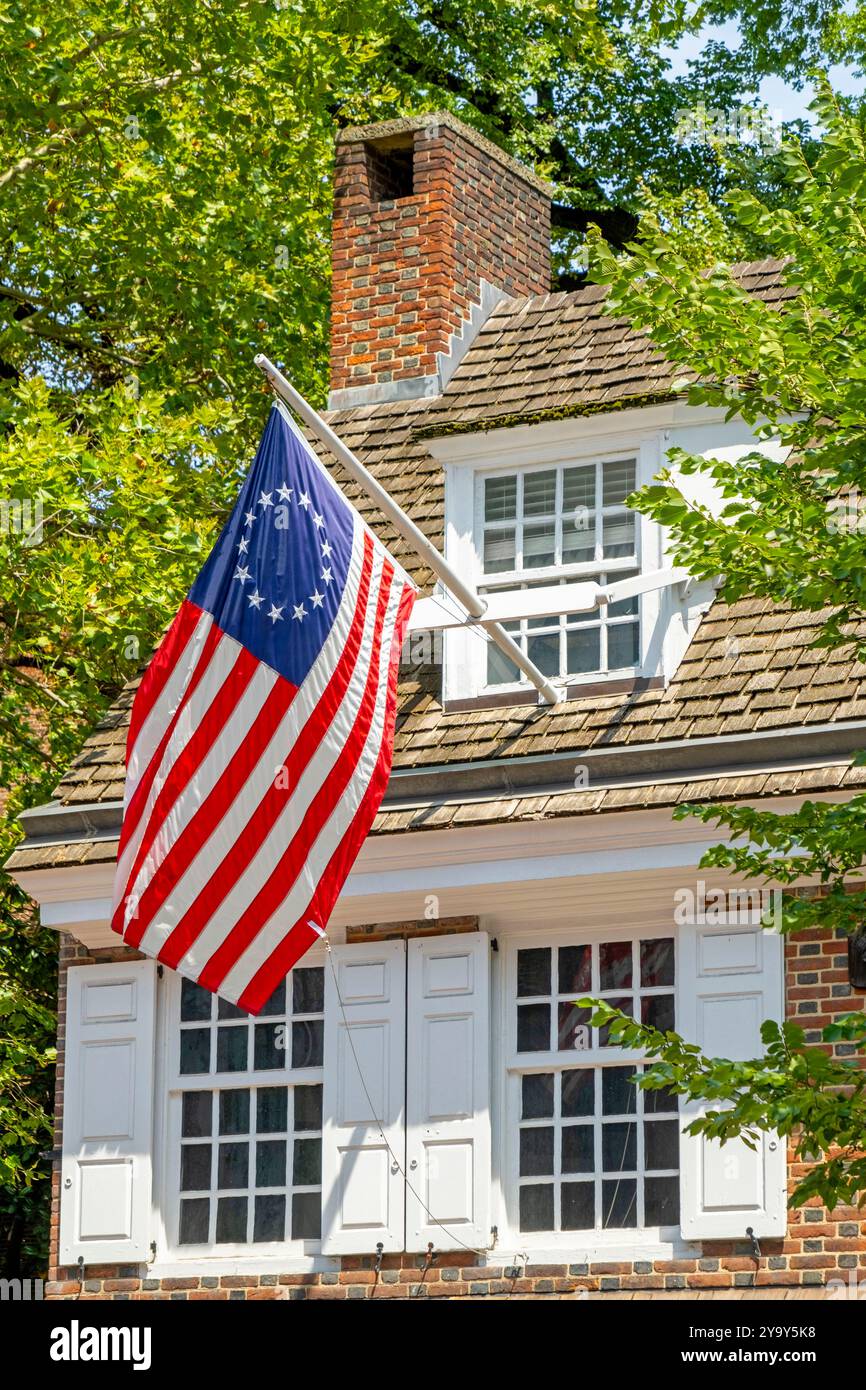 Stati Uniti, Pennsylvania, Filadelfia, centro storico, casa di Betsy Ross, sarta della prima bandiera degli Stati Uniti. Foto Stock