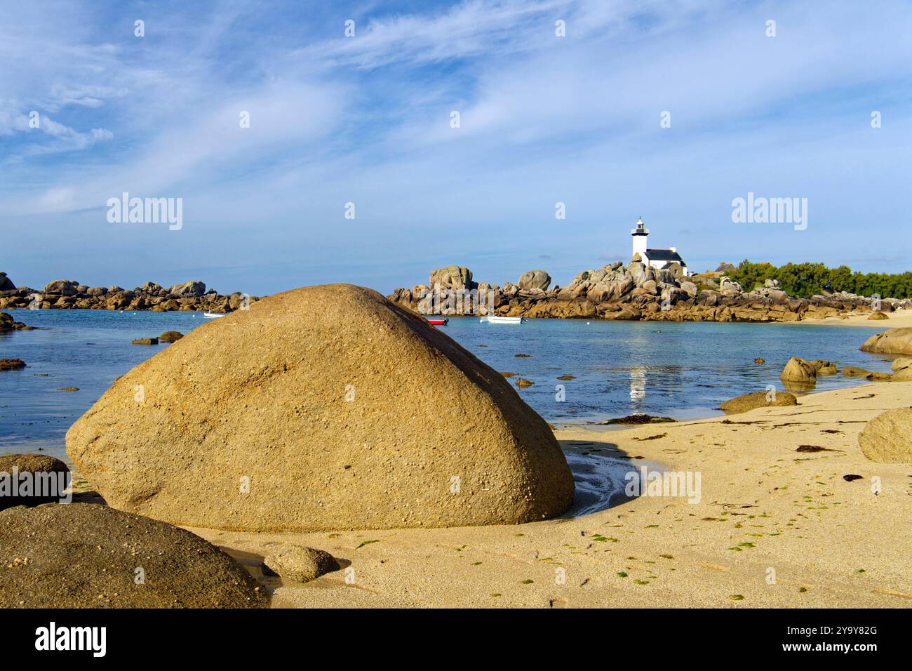 Francia, Finisterre, Pays des Abers, leggende Costa, Brignogan Plages, Pointe de Beg Pol, Portusval faro Foto Stock