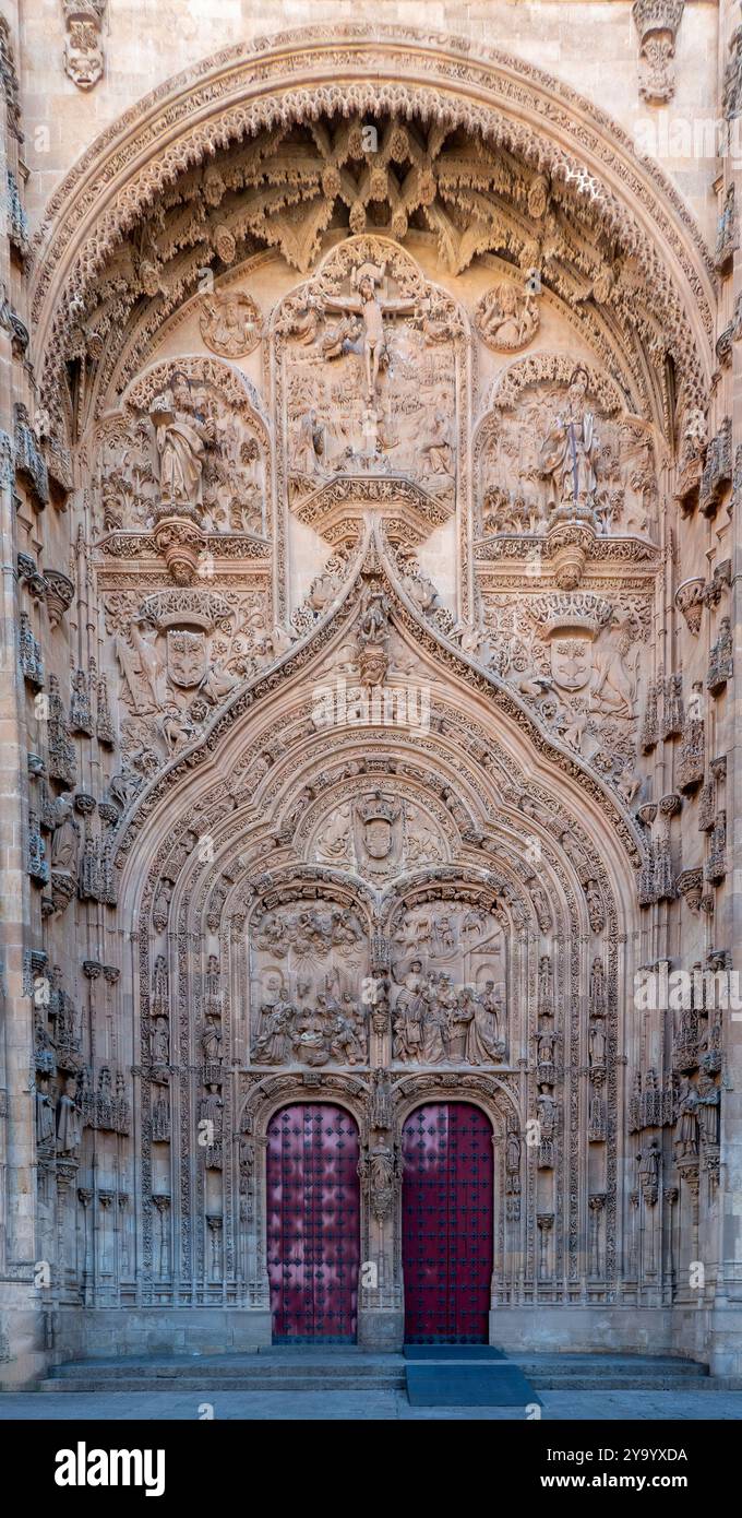 Salamanca, Spagna - 14 settembre 2024: Facciata della cattedrale di Salamanca, Castilla y León, Spagna. Foto Stock