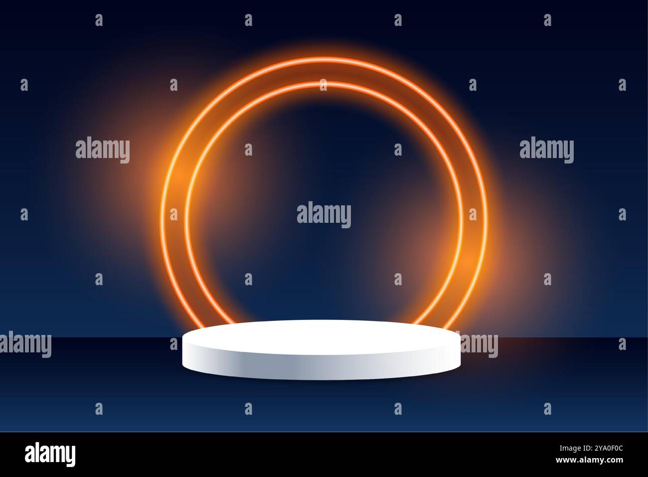 piattaforma a podio in stile 3d con cornice al neon per il vettore delle scene in studio Illustrazione Vettoriale