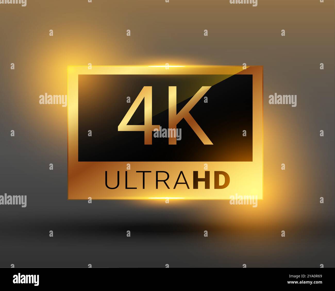 design dell'icona del badge con risoluzione dello schermo ultra hd 4k dorato Illustrazione Vettoriale