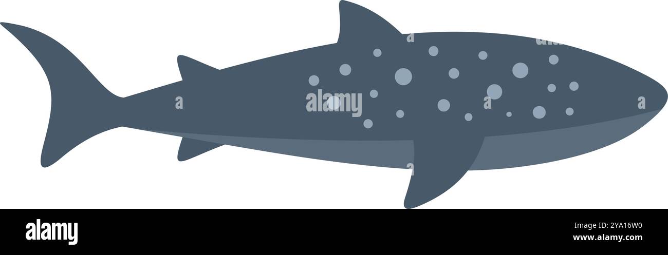 Semplice illustrazione in stile cartone animato di uno squalo balena che nuota nell'oceano, isolato su uno sfondo bianco Illustrazione Vettoriale