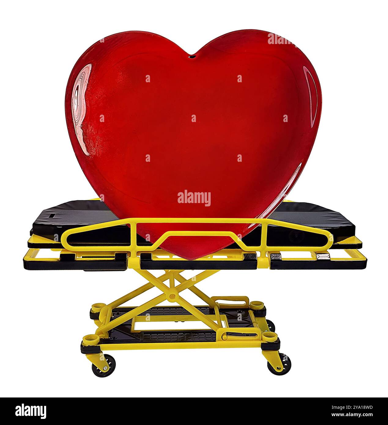 Cuore in un ospedale Medical Gurney per il trasporto di pazienti in nero e giallo Foto Stock
