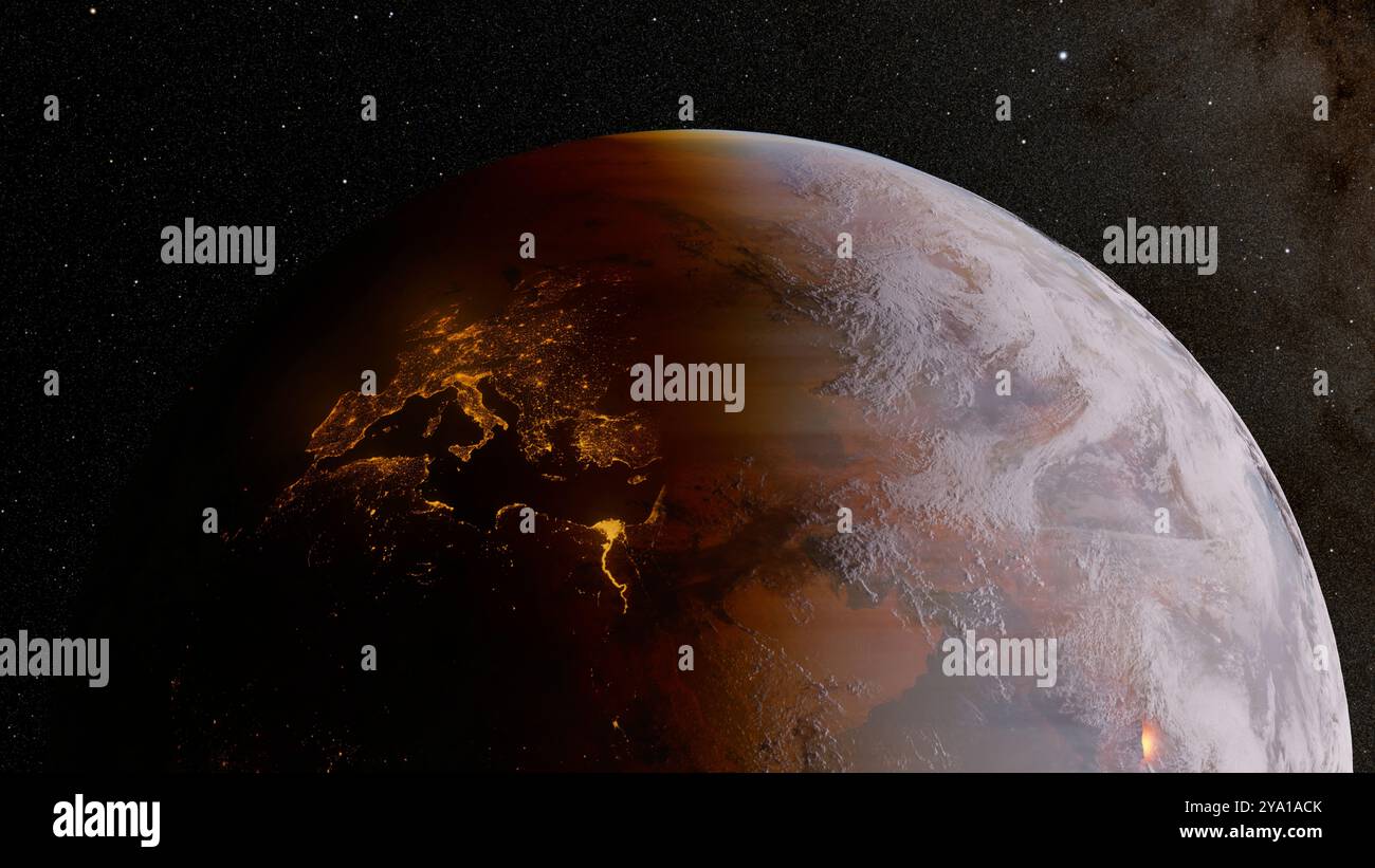 Illustrazione della Terra dallo spazio che mostra il terminatore giorno-notte. Foto Stock