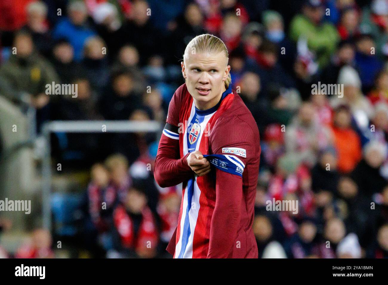 Oslo, Norvegia. 10 ottobre 2024. Erling Haaland (9) norvegese visto durante la partita di UEFA Nations League tra Norvegia e Slovenia all'Ullevaal Stadion di Oslo. Foto Stock