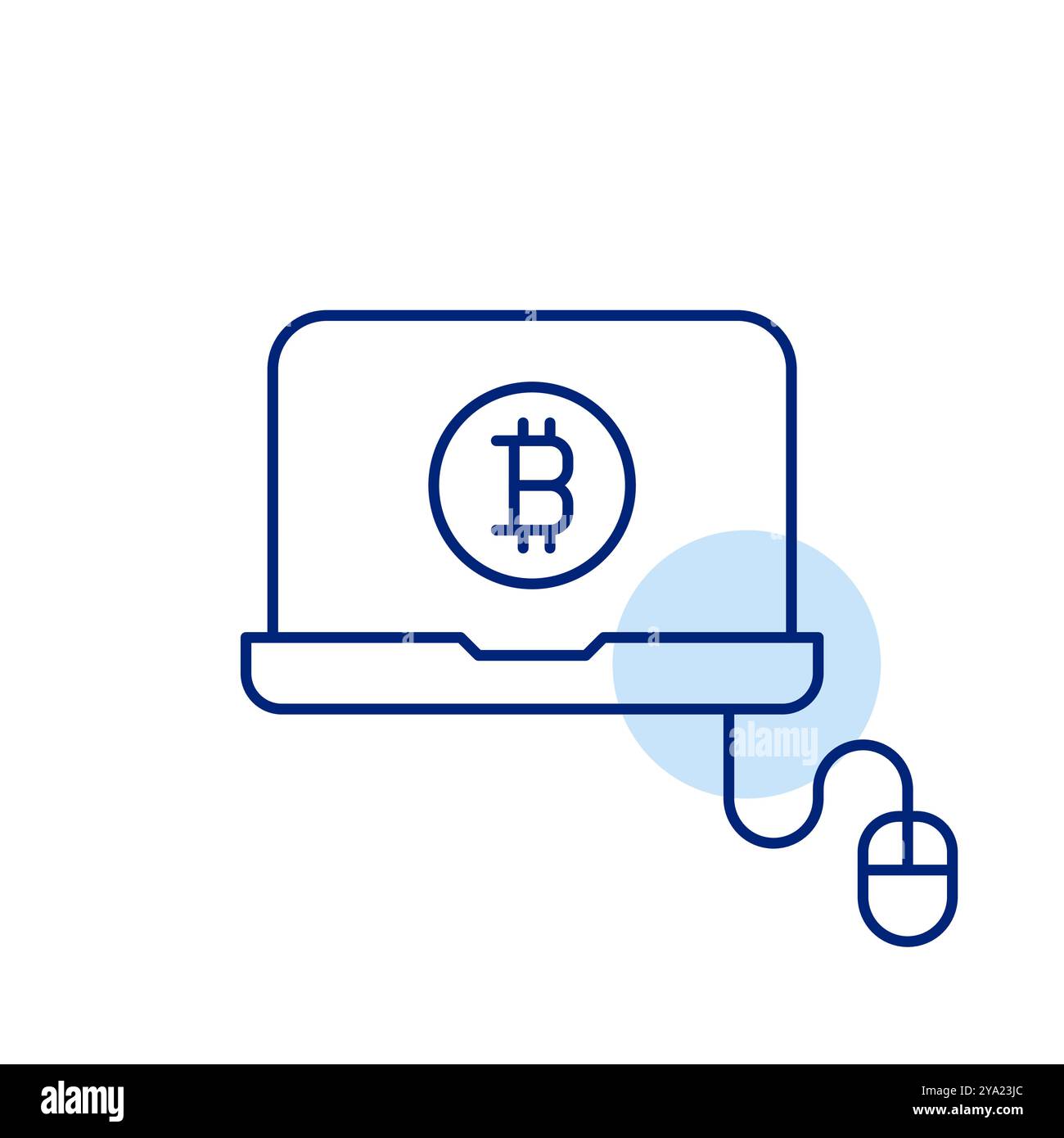 Laptop con simbolo bitcoin e mouse per computer. Portafogli di criptovaluta o trading. Pixel Perfect, icona del vettore di traccia modificabile Illustrazione Vettoriale