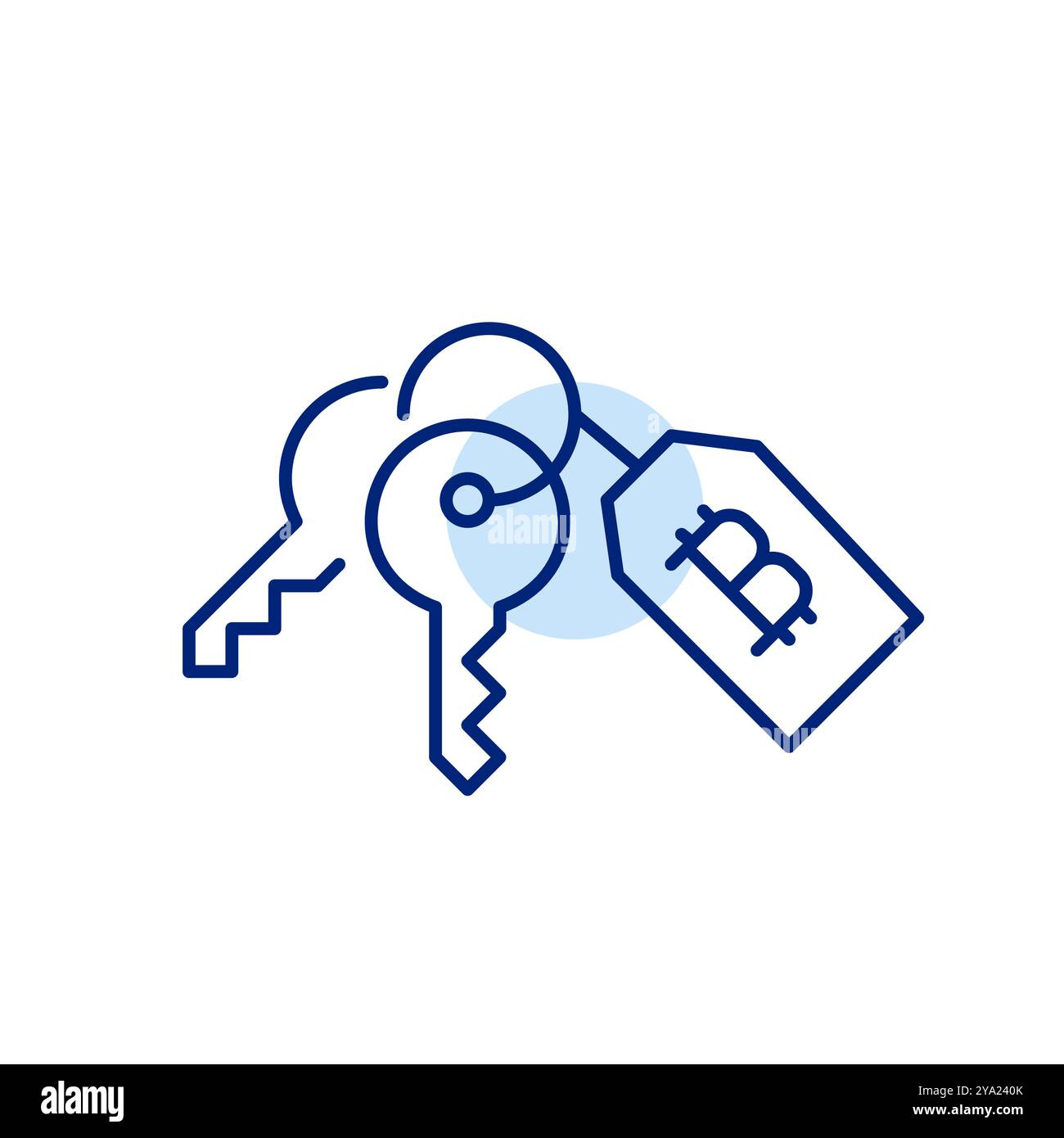 Set di chiavi e tag bitcoin. Transazioni domestiche basate su blockchain. Mercato immobiliare abilitato per crittografia. Pixel Perfect, icona del vettore di traccia modificabile Illustrazione Vettoriale
