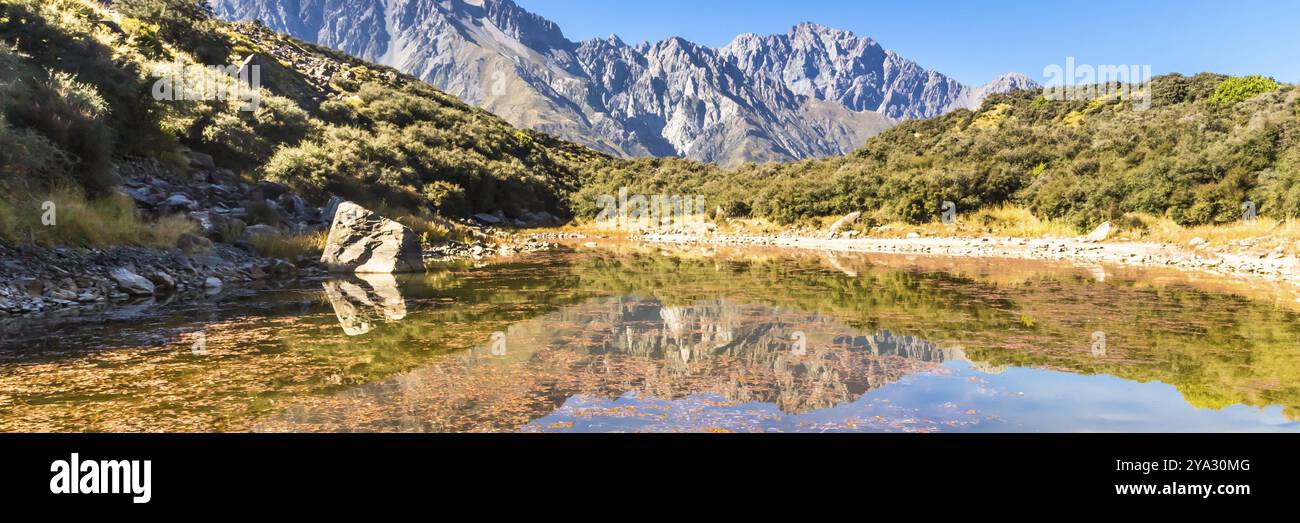 Mount Cook, nuova Zelanda. viaggio in aereo verso un'area completamente coperta da ghiaccio e neve. Oceania. Banner Web Foto Stock