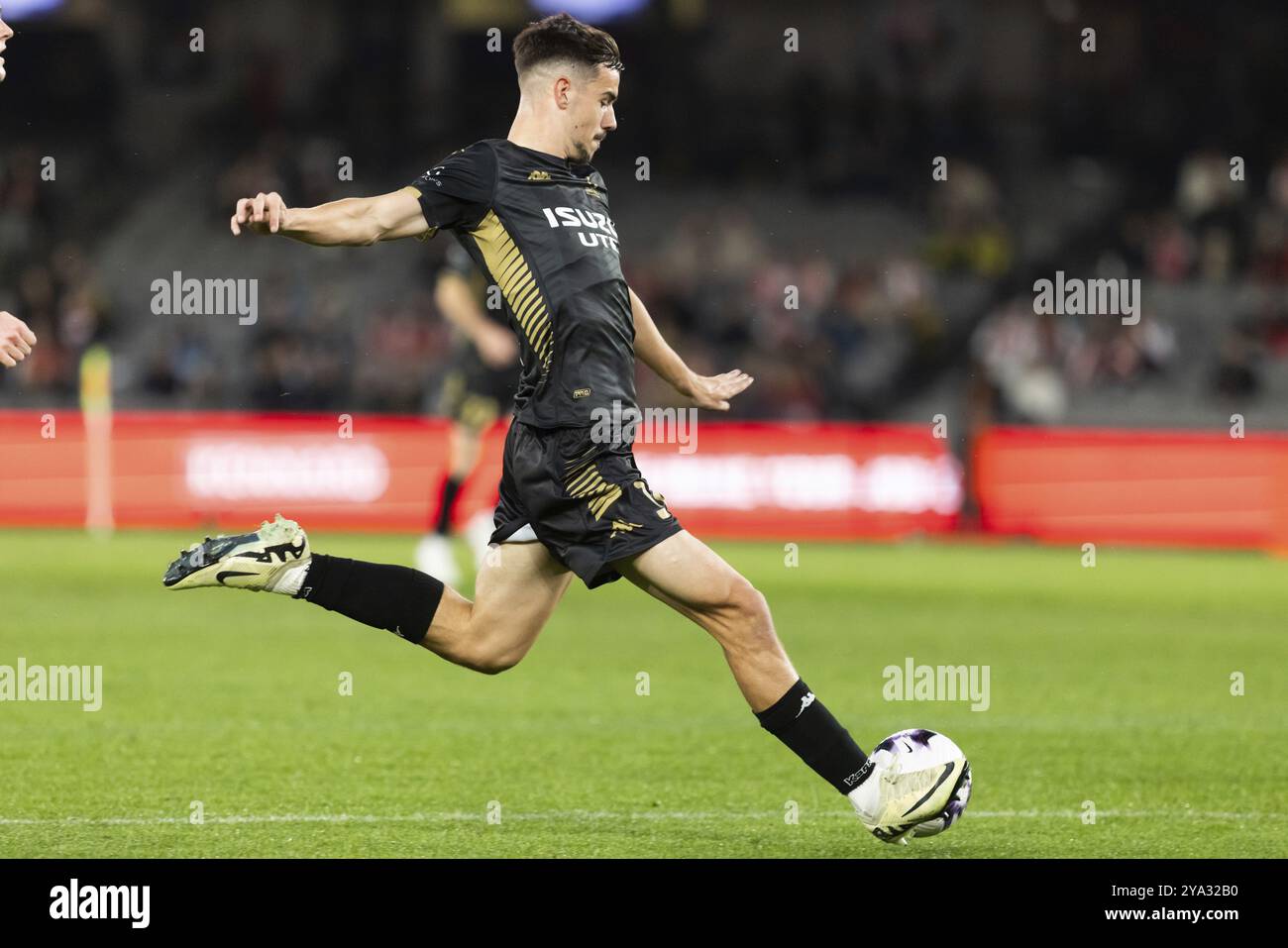 MELBOURNE, AUSTRALIA, 24 MAGGIO: Nicolas Milanovic degli A-League All Stars Men mentre giocava al Newcastle United durante la Global Football Week a Marvel St Foto Stock
