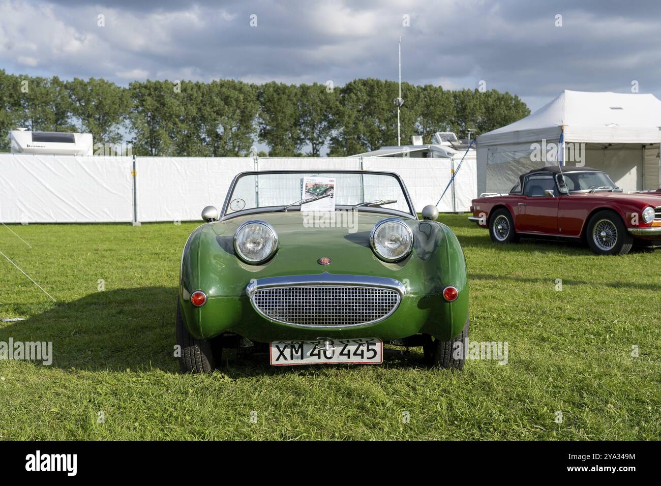 Copenaghen, Danimarca, 2 agosto 2024: Una Austin Healey Sprite verde d'epoca al Copenhagen Historic Grand Prix, Europa Foto Stock