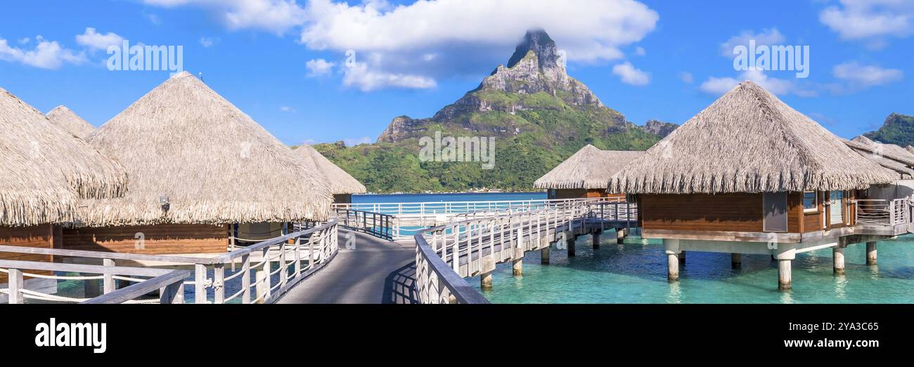 Isola di Bora Bora, Polinesia francese. Banner Web con vista panoramica su questa splendida spiaggia Foto Stock