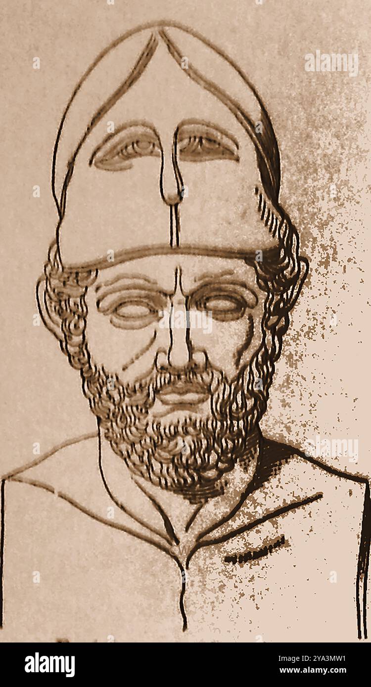 Un ritratto del XIX secolo di Pericle (494-449 a.C.) politico e generale greco da un originale busto antico. -Πορτρέτο του 19ου αιώνα του Περικλή (494-449 π.Χ.) Έλληνα πολιτικού και στρατηγού από πρωτότυπη αρχαία προτομή. Foto Stock