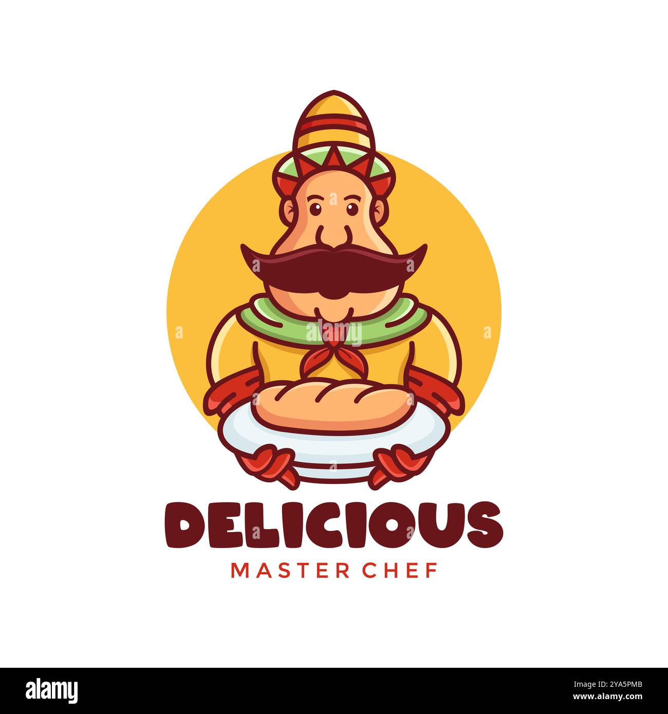 Modello di design Vector vintage con logo Chef mascotte Illustrazione Vettoriale