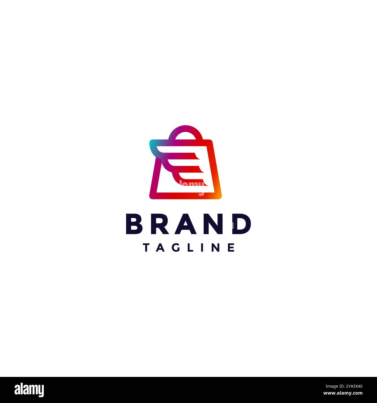 Design semplice della shopping bag con alette. Shopping bag semplice con logo Wing Accents. Illustrazione Vettoriale