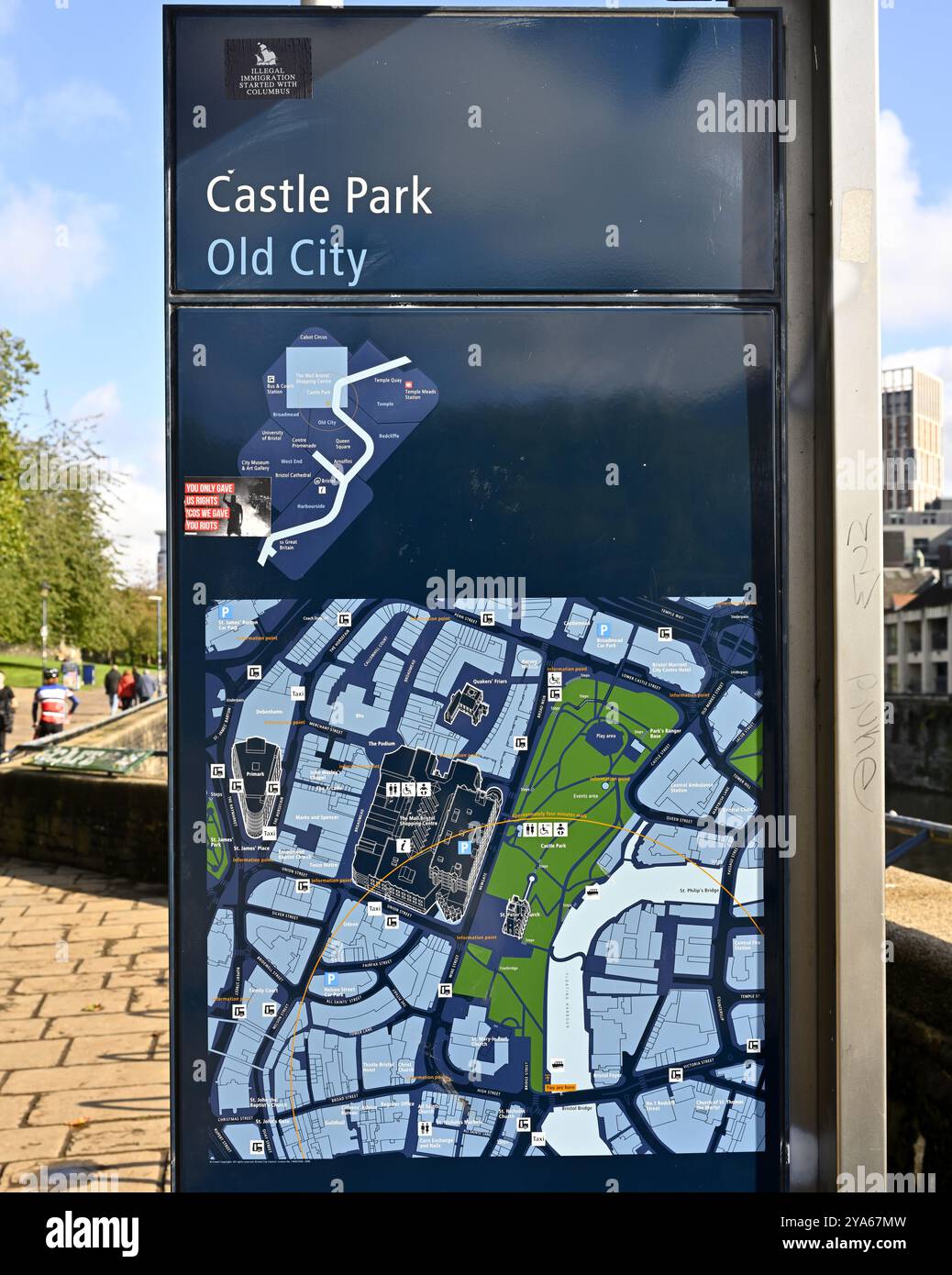 Mappa delle posizioni di Castle Park nella parte vecchia del centro di Bristol, Regno Unito Foto Stock