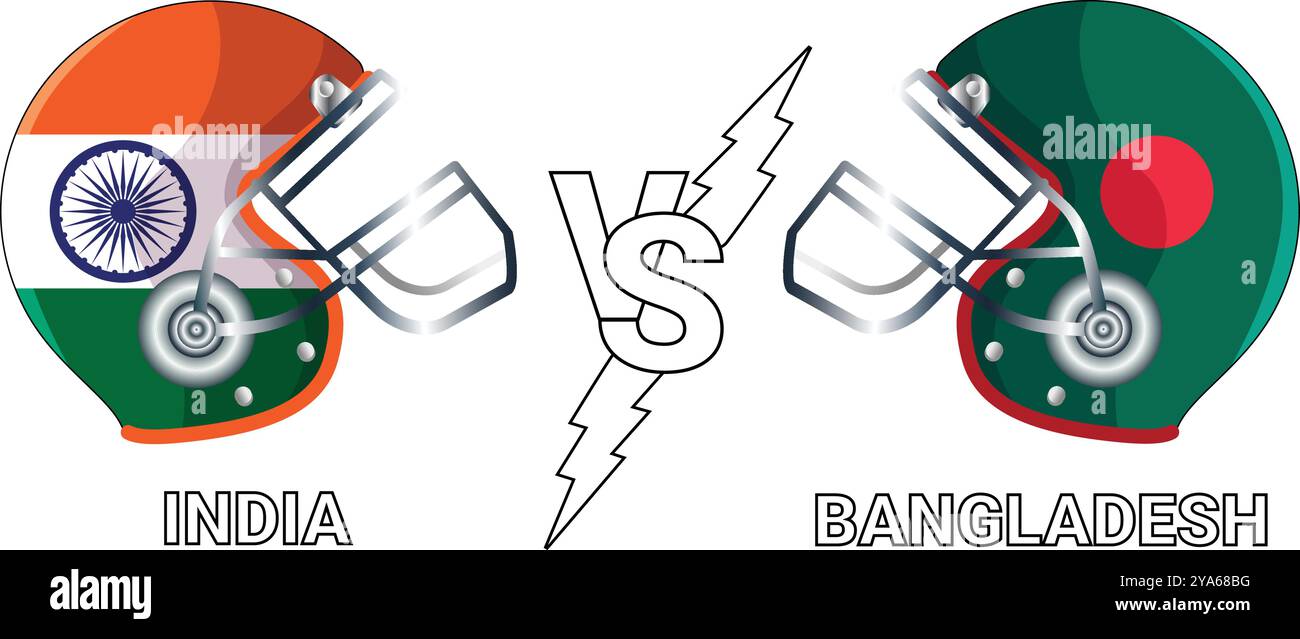 India vs Bangladesh bandiere vettoriali di illustrazione 3d sul casco da cricket per la partita contro sfondo trasparente Illustrazione Vettoriale