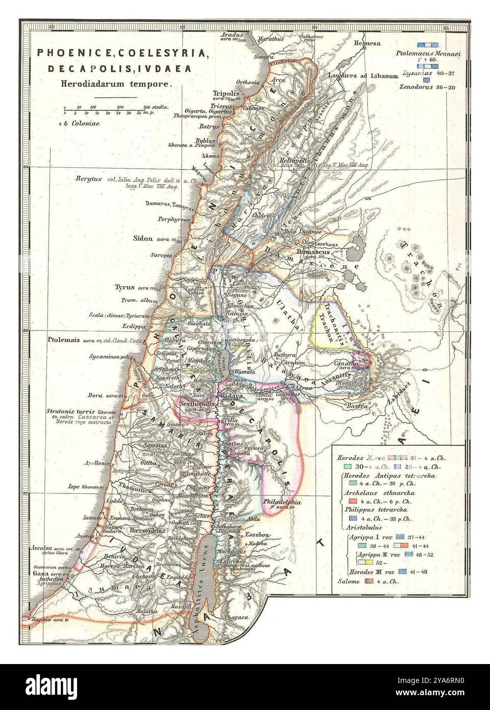 Spruner Map Israel or Palestine ante 70 DC - Karl von Spruner 1865 MAP of the Holy Land, or Israel and Palestine (1865) Foto Stock