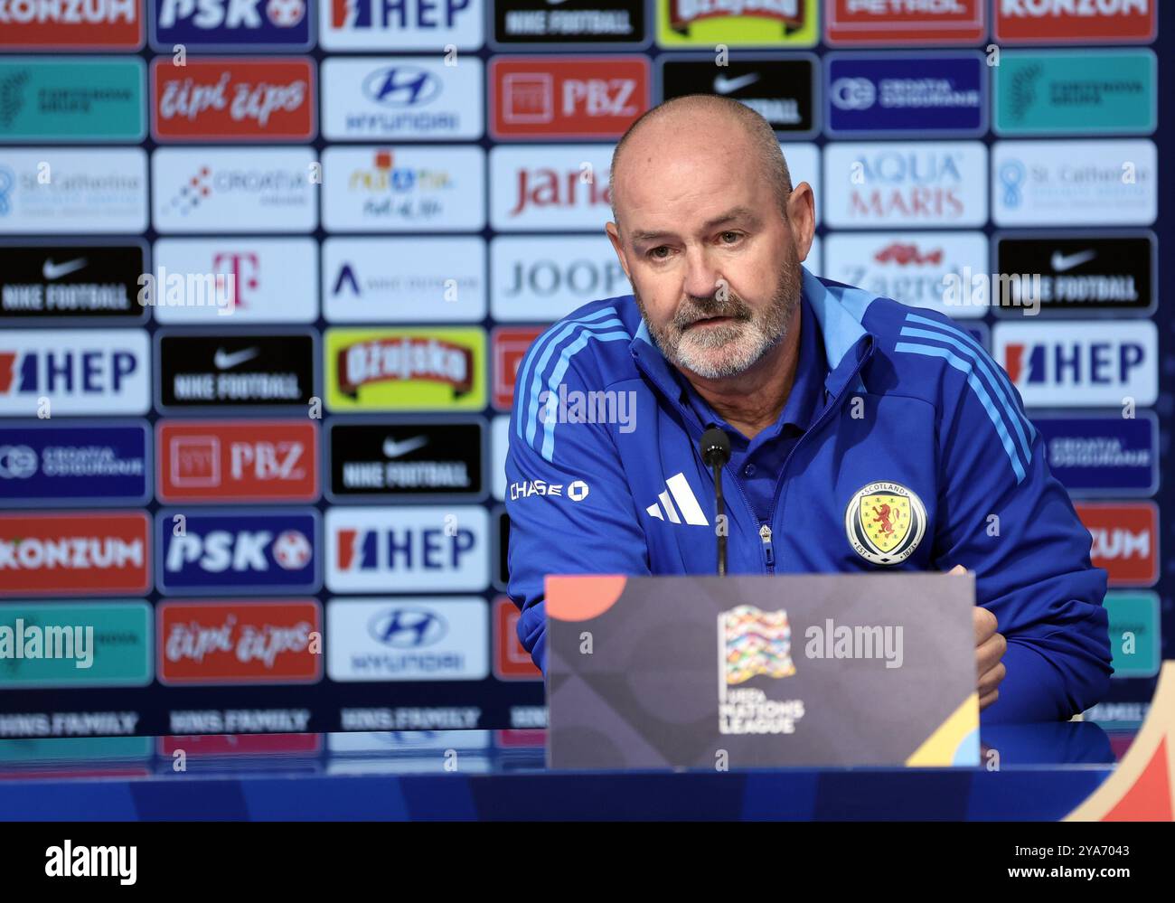 Il manager scozzese Steve Clarke ha intervistato dopo la partita del gruppo A1 della UEFA Nations League allo Stadion Maksimir di Zagabria, Croazia. Data foto: Sabato 12 ottobre 2024. Foto Stock