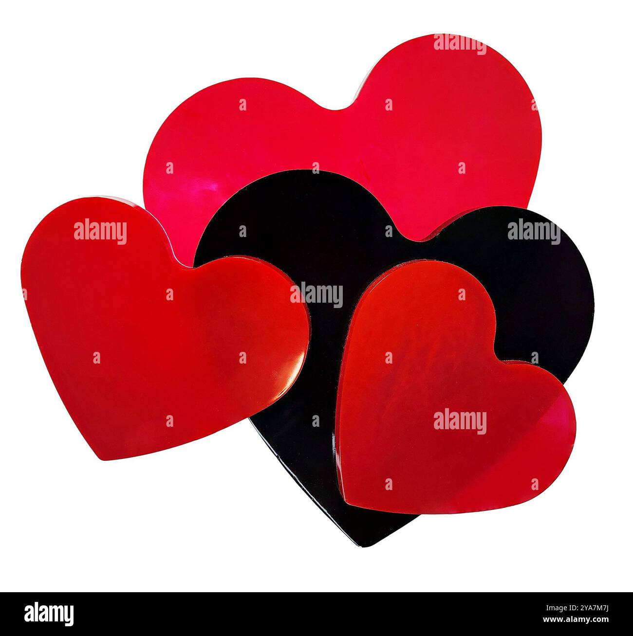 Un set di cuori di vetro nero e rosso Foto Stock