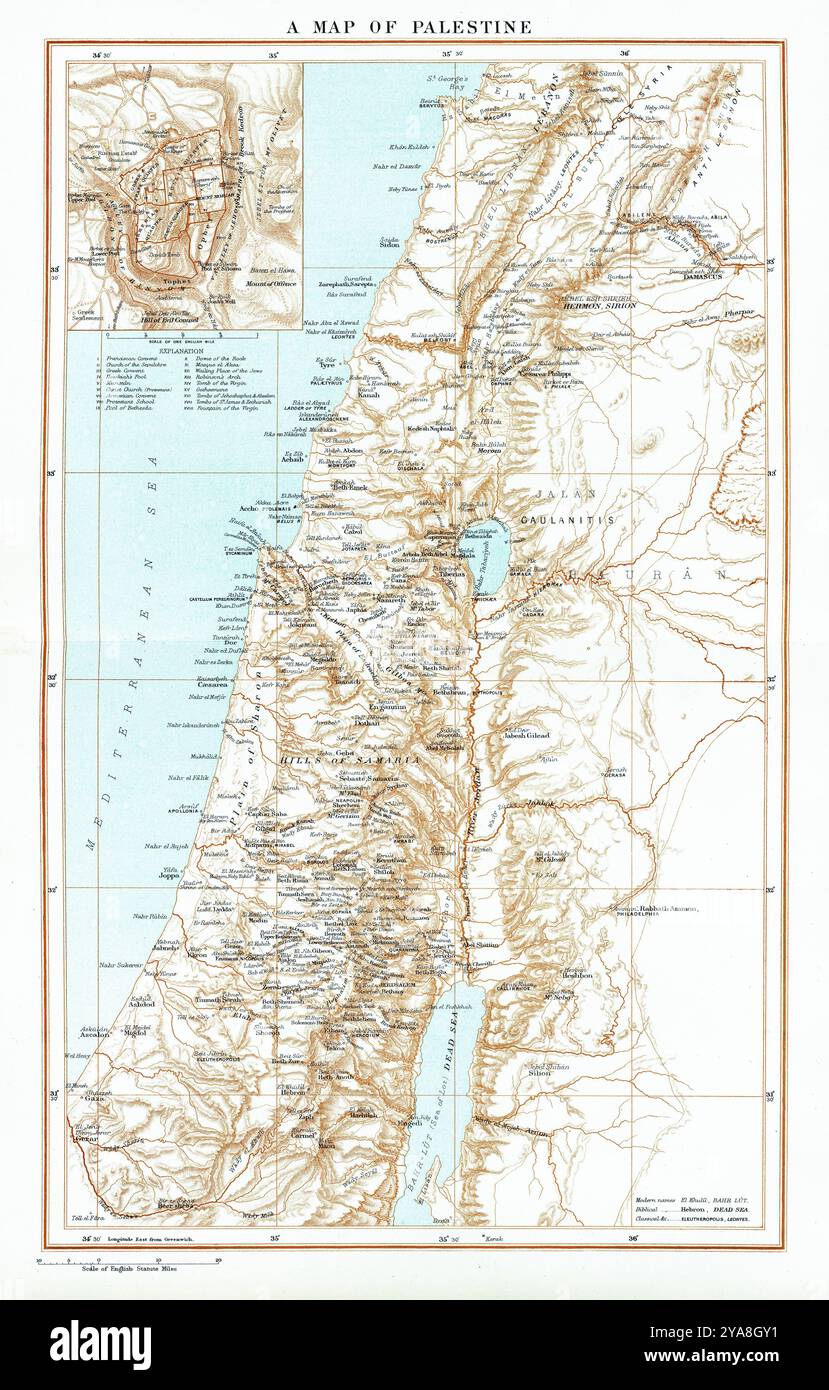 Una mappa della Palestina 1881 - pittoresca Palestina, Sinai ed Egitto - Editore D. Appleton Foto Stock