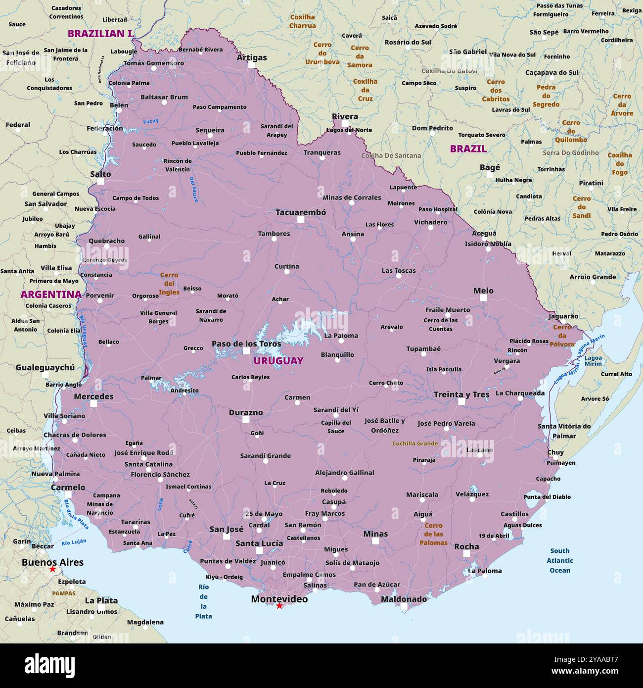 Semplice mappa politica dell'Uruguay Illustrazione Vettoriale