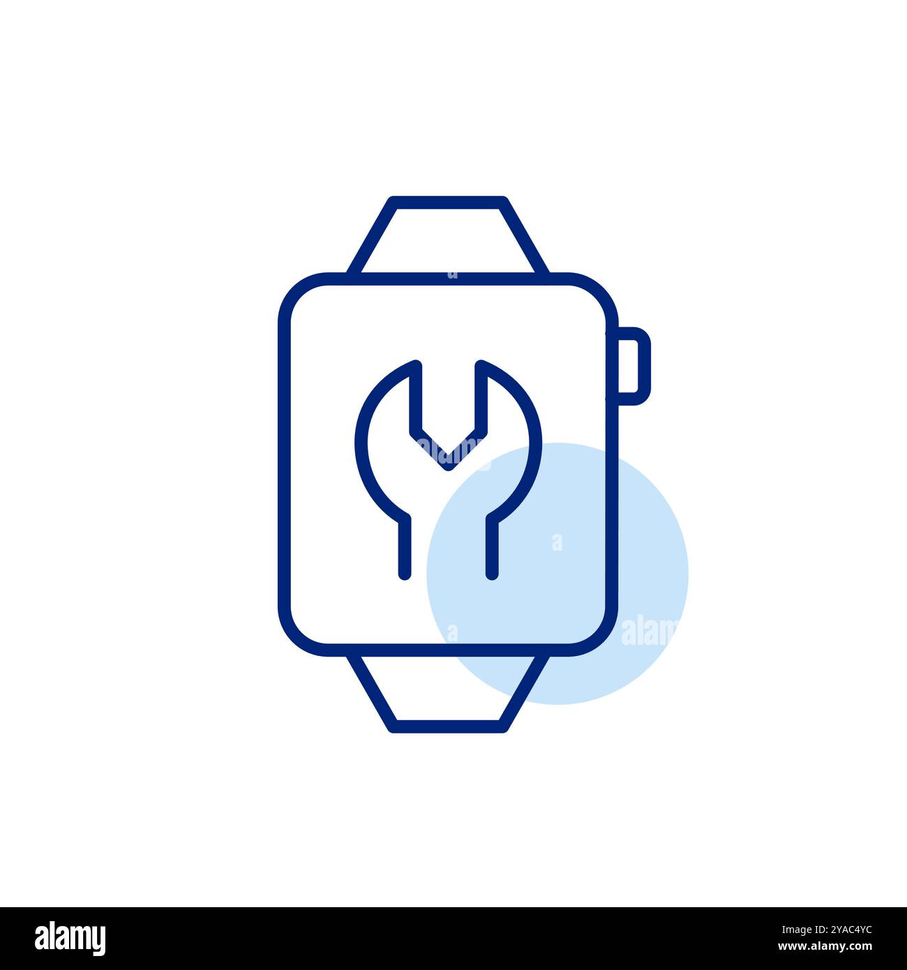 Chiave su orologio intelligente. Impostazioni dei dispositivi mobili, manutenzione e supporto tecnico in mano. Pixel Perfect, icona del vettore di traccia modificabile Illustrazione Vettoriale