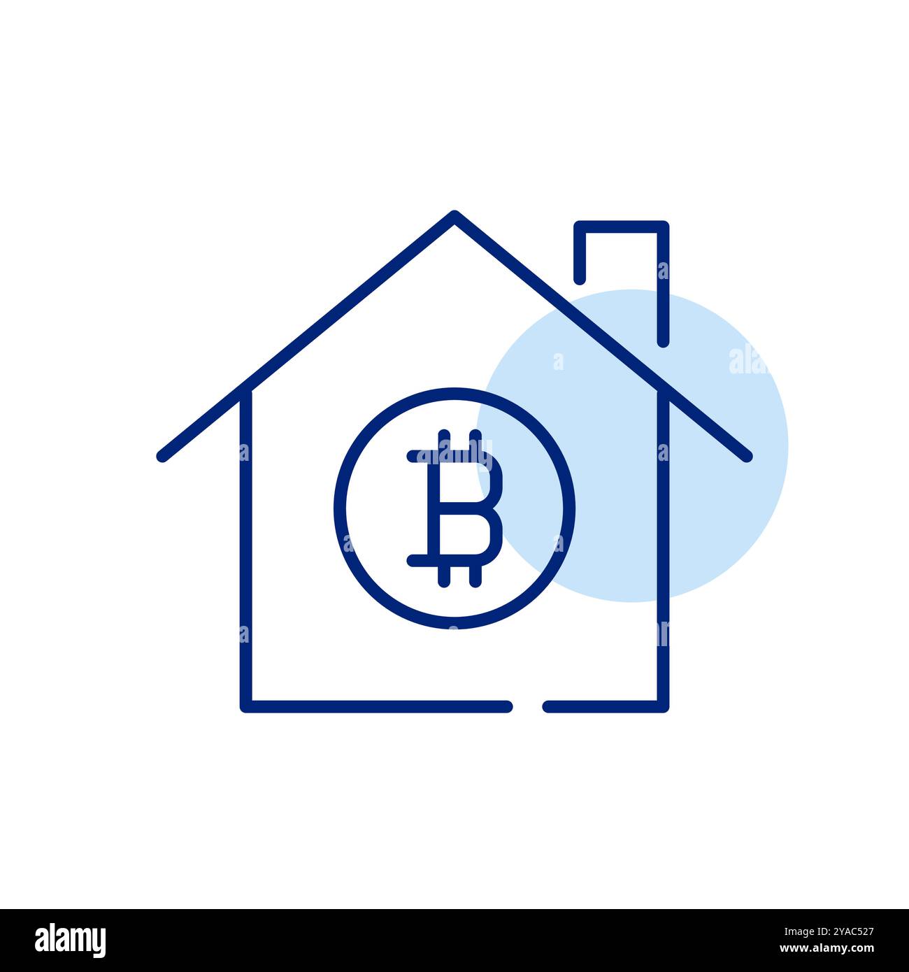 Casa con il simbolo bitcoin. Mercato immobiliare e investimenti basati su criptovaluta. Pixel Perfect, icona del vettore di traccia modificabile Illustrazione Vettoriale