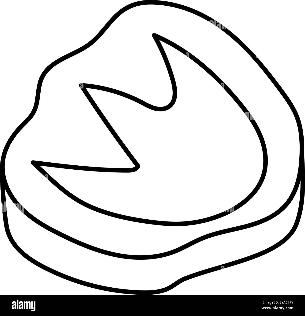 Icona vettoriale dei fossili in bianco e nero. Simpatica illustrazione della linea del timbro del passo dei dinosauri. Divertente roccia scavata con un'antica scogliera di impronta animale. Cartoo Illustrazione Vettoriale