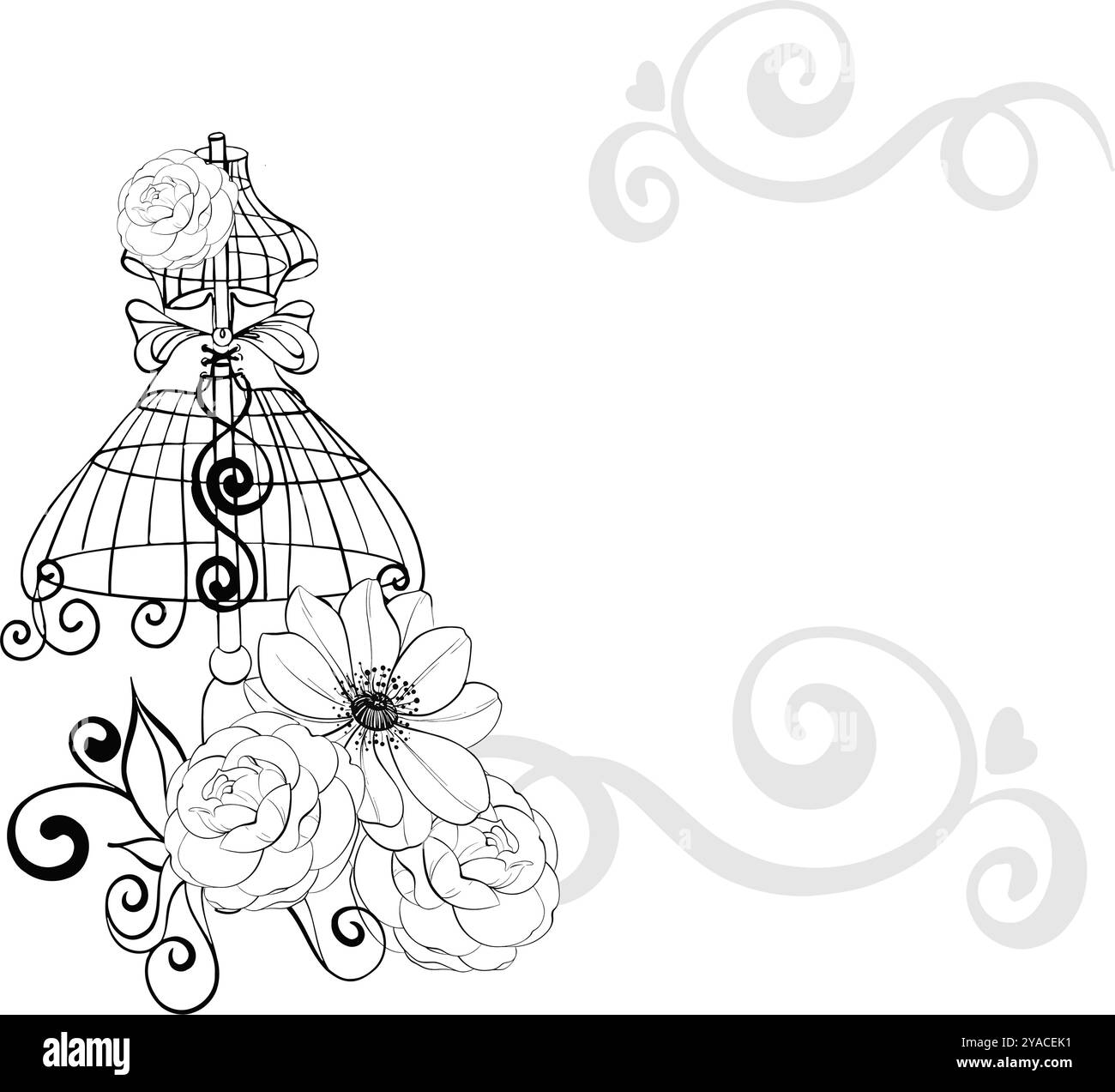 Manichino vintage con composizione floreale - rose e anemone. Vecchio stile, telaio per sartoria, sfondo. Romantico ed elegante cucito e sartoriale Illustrazione Vettoriale