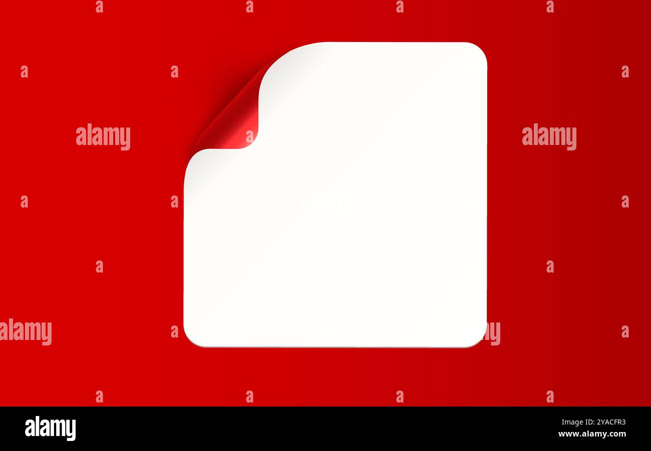 Adesivo con angolo staccabile isolato su sfondo rosso. Striscione vettoriale per carta bianca o etichetta piegata quadrata. Illustrazione vettoriale Illustrazione Vettoriale